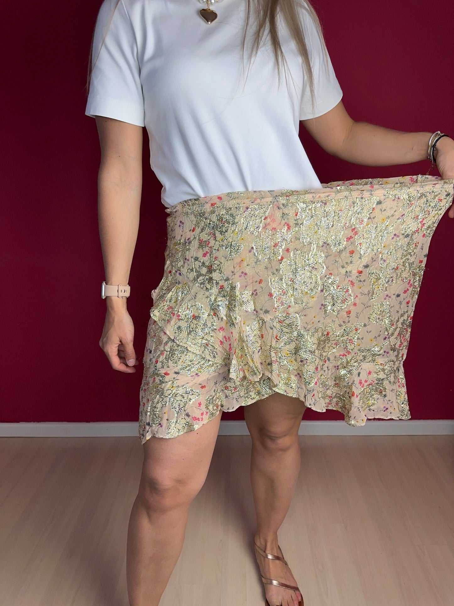 Rok Berenice print beige goud - Maat 40