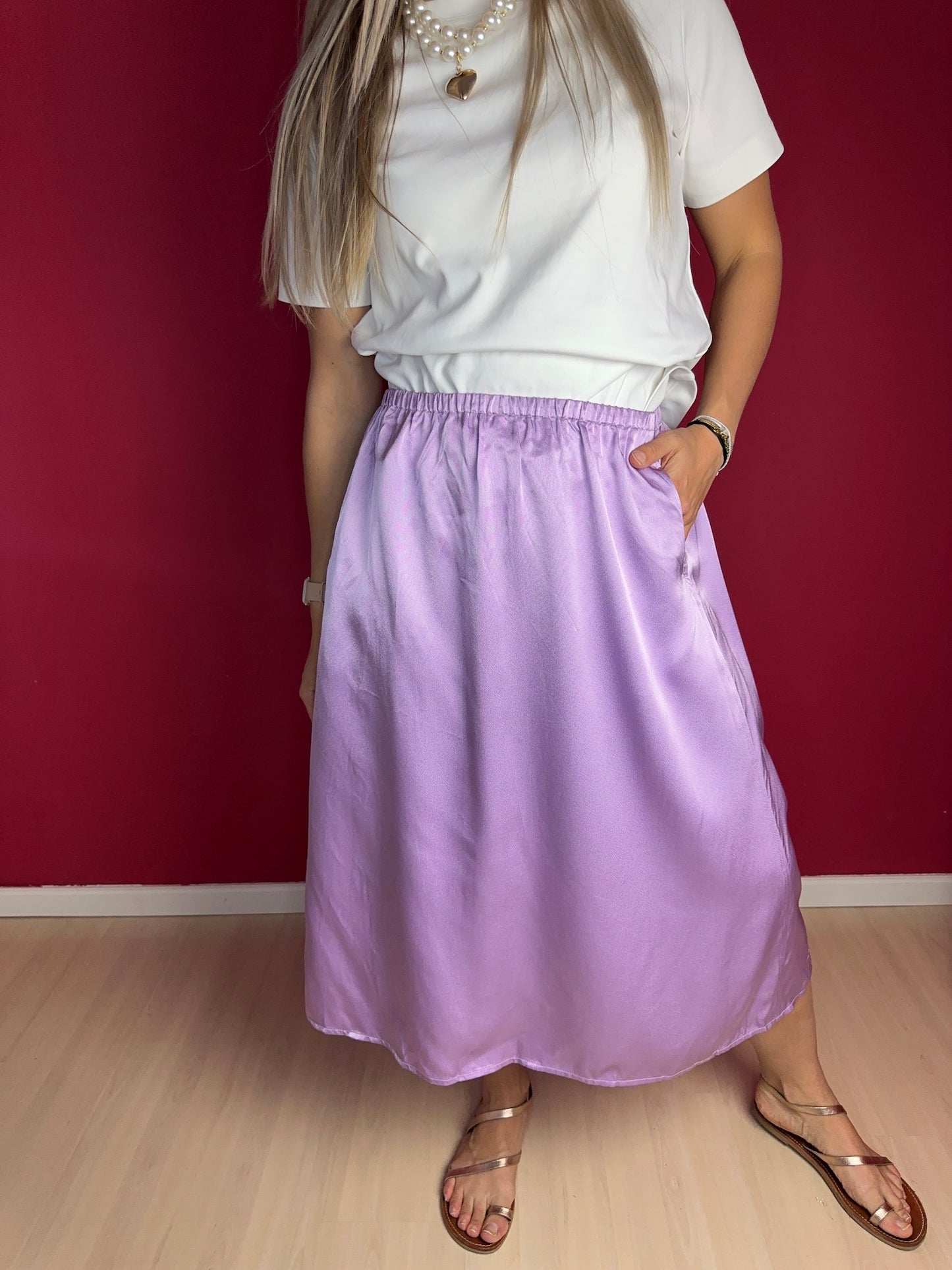 Rok SET satijnlook lila - Maat 36