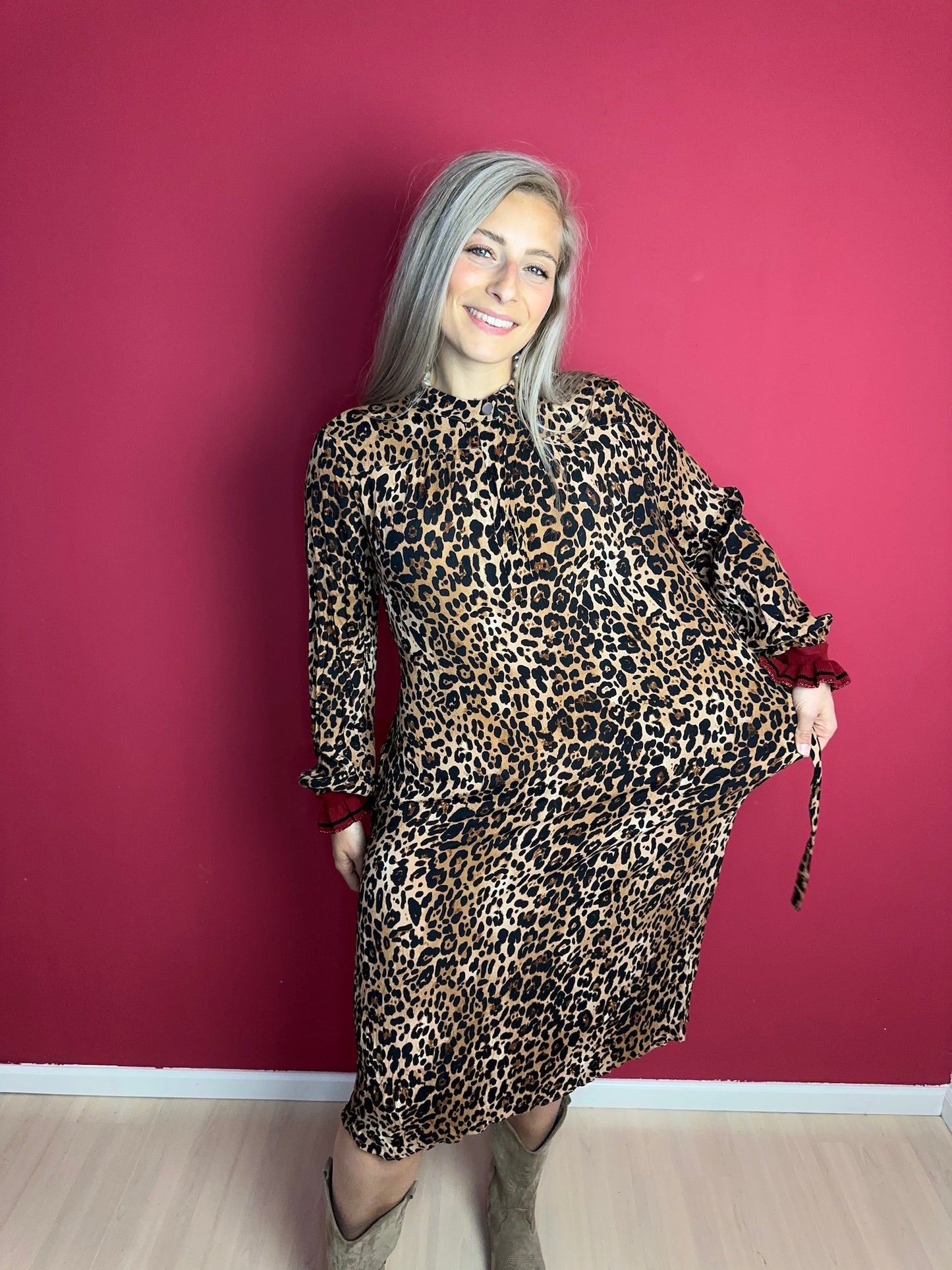 Jurk SET panterprint camel - Maat 40