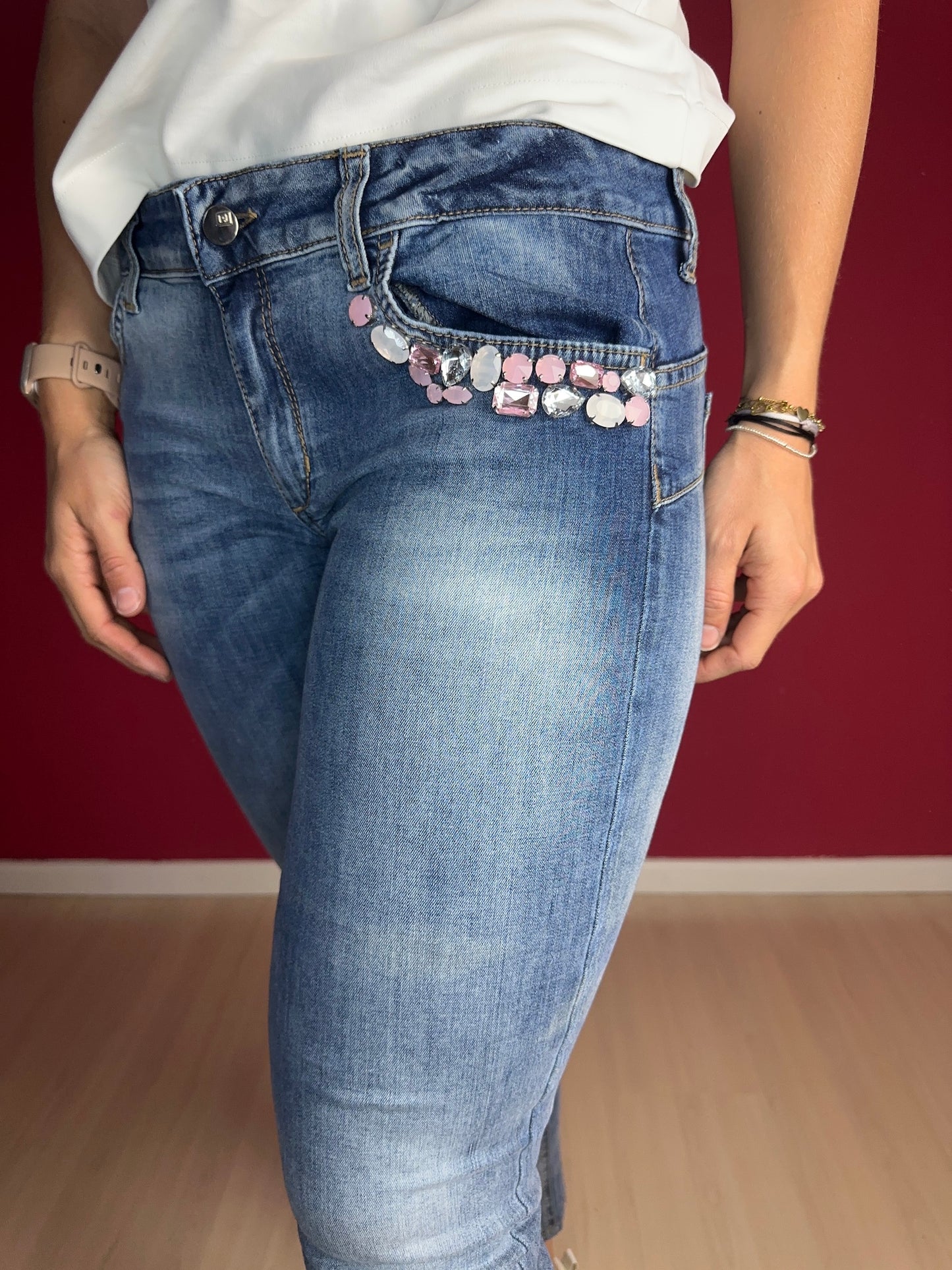 Jeans Liu Jo strass stenen roze - Maat 32