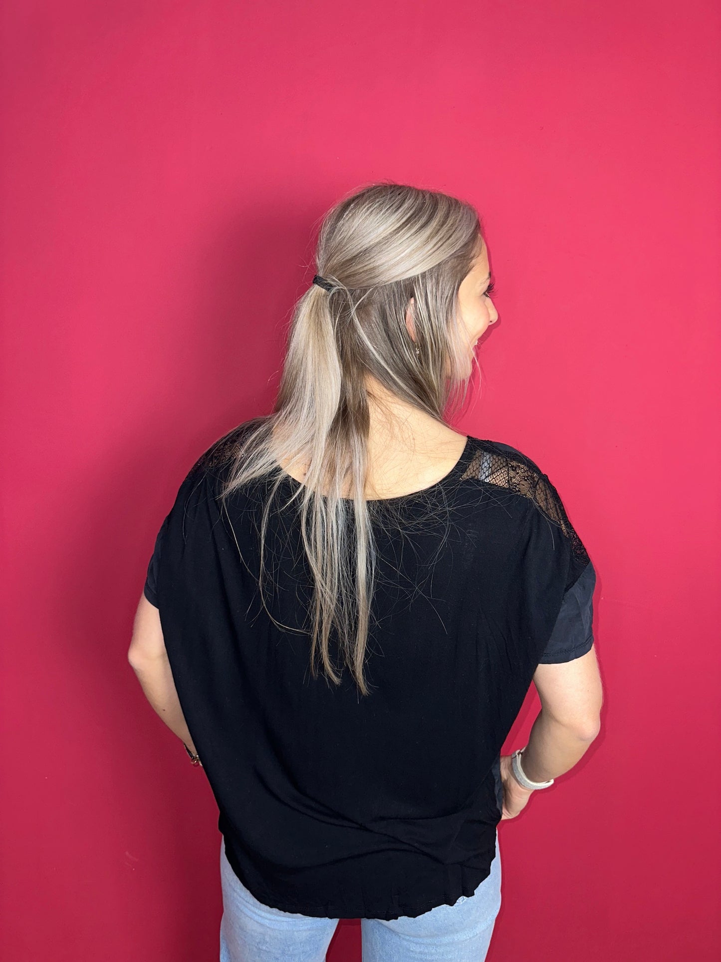 T-shirt SET zijde kant zwart - Maat 42