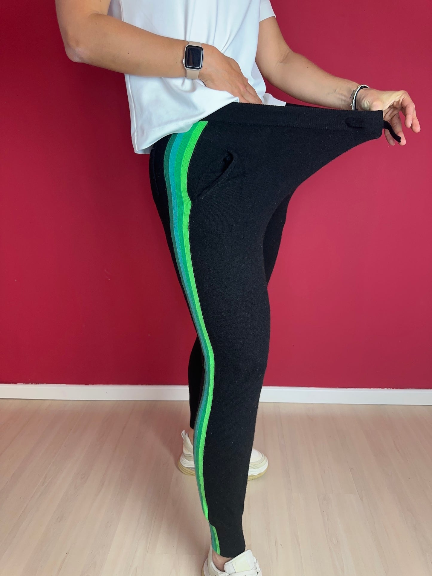 Broek Brodie cashmere zwart/neon groen - Maat M