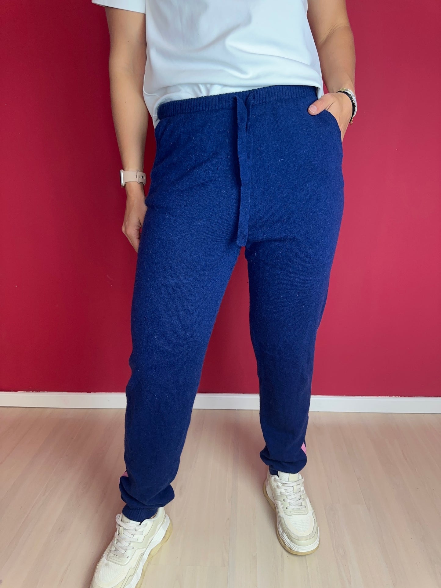 Broek Absolut Cashmere donkerblauw/lichtroze - Maat L