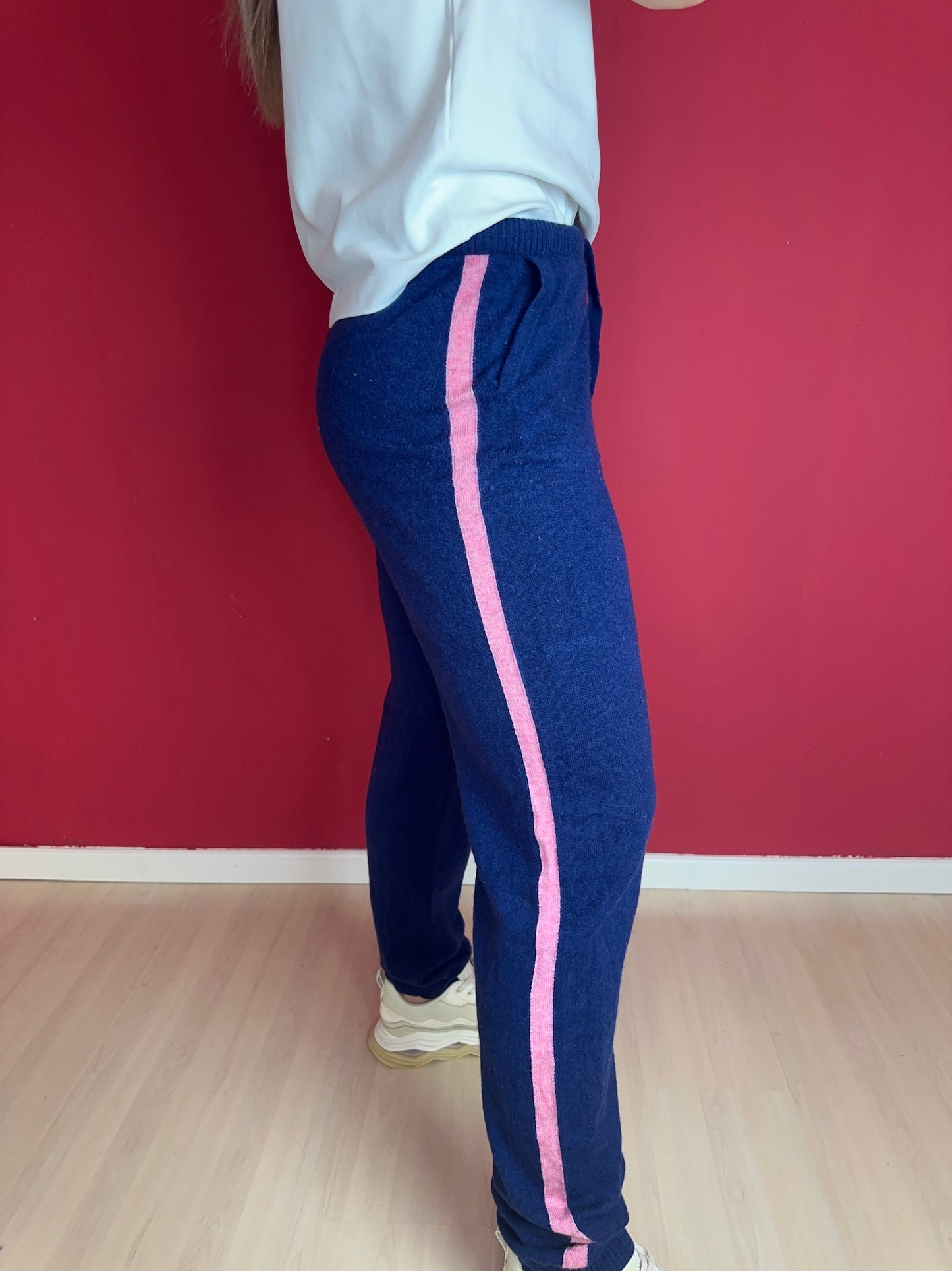 Broek Absolut Cashmere donkerblauw/lichtroze - Maat L