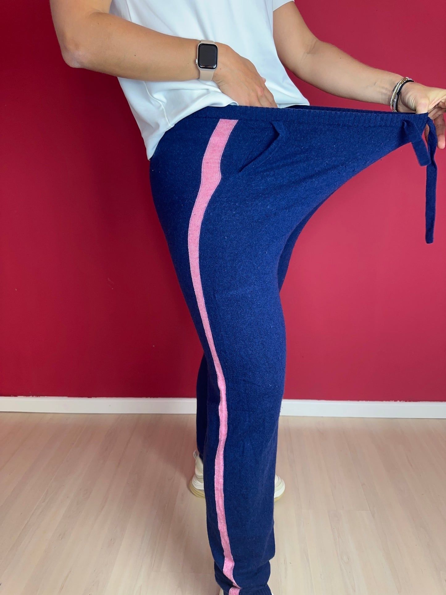 Broek Absolut Cashmere donkerblauw/lichtroze - Maat L