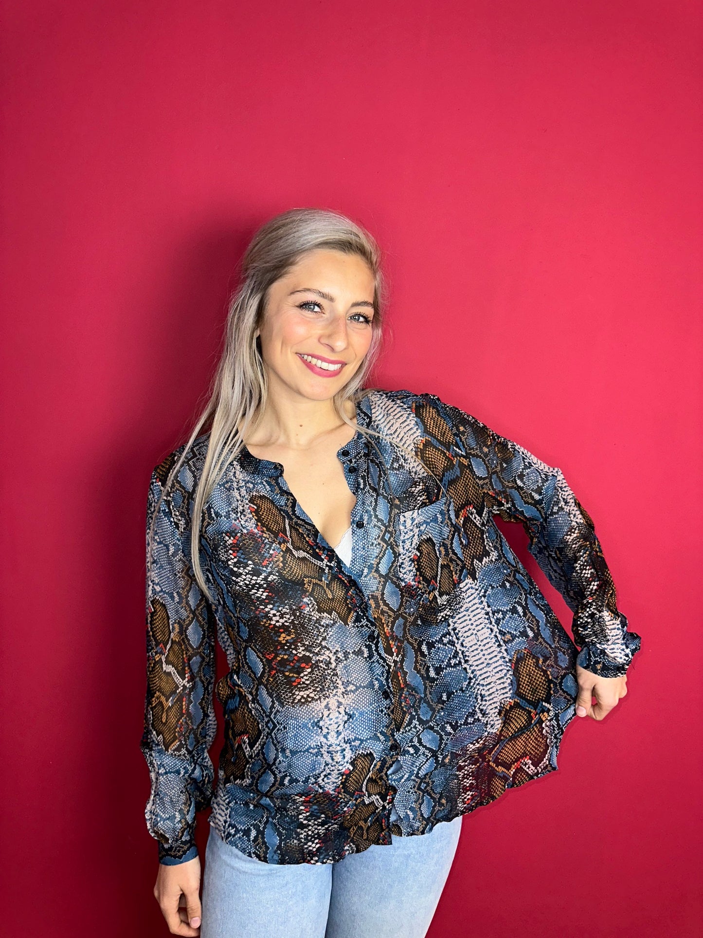 Blouse SET slangenprint blauw - Maat 40