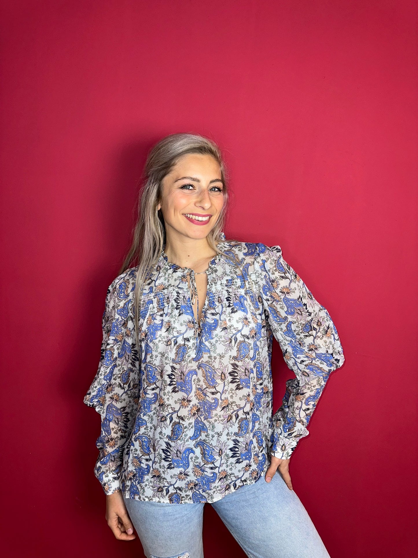 Blouse Berenice paris print blauw - Maat 38