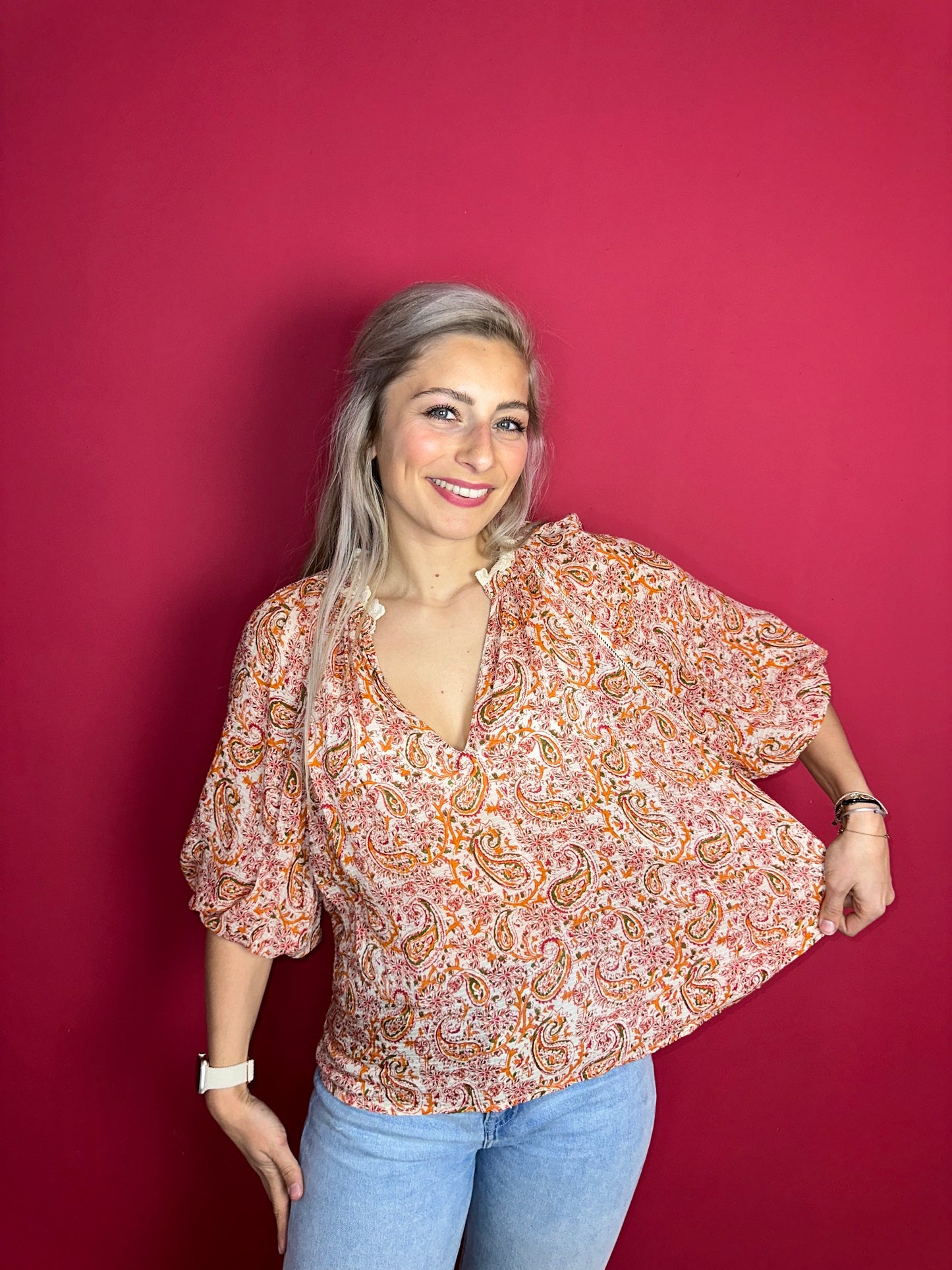 Blouse Berenice Paris print oranje - Maat 40
