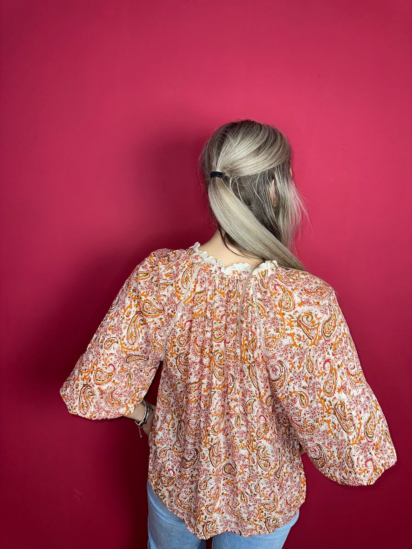 Blouse Berenice Paris print oranje - Maat 40
