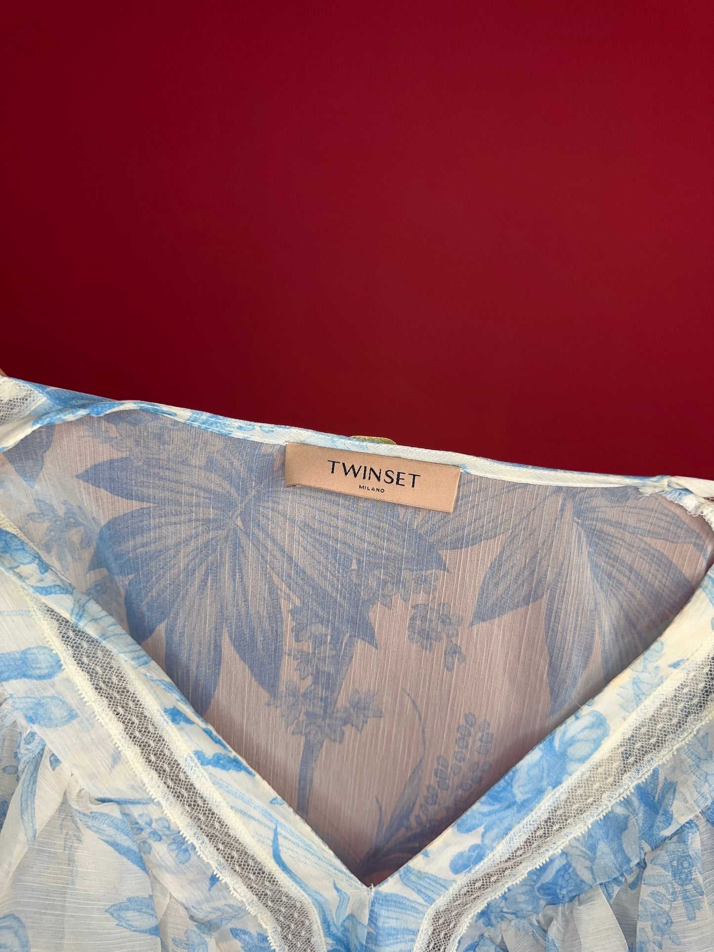 Blouse Twinset lichtblauw&wit - Maat 42