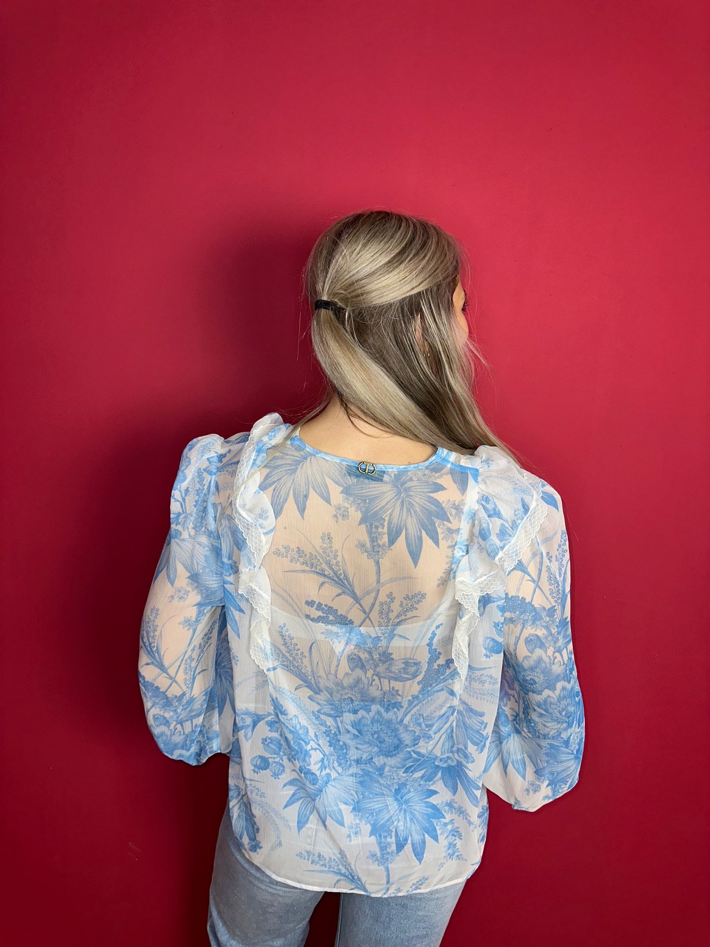 Blouse Twinset lichtblauw&wit - Maat 42