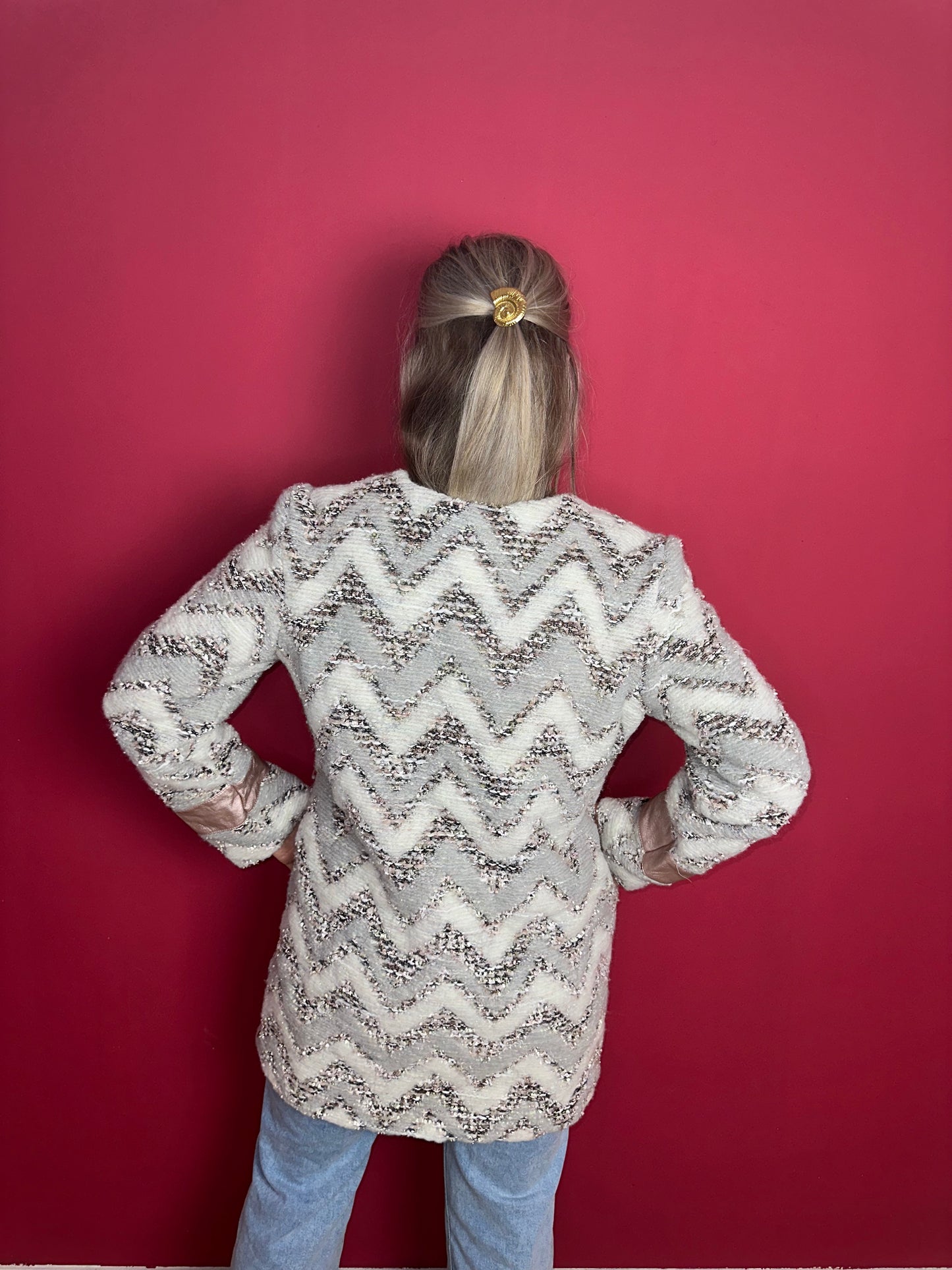 Jas Rinascimento zigzag grijs/lichtroze - Maat XL