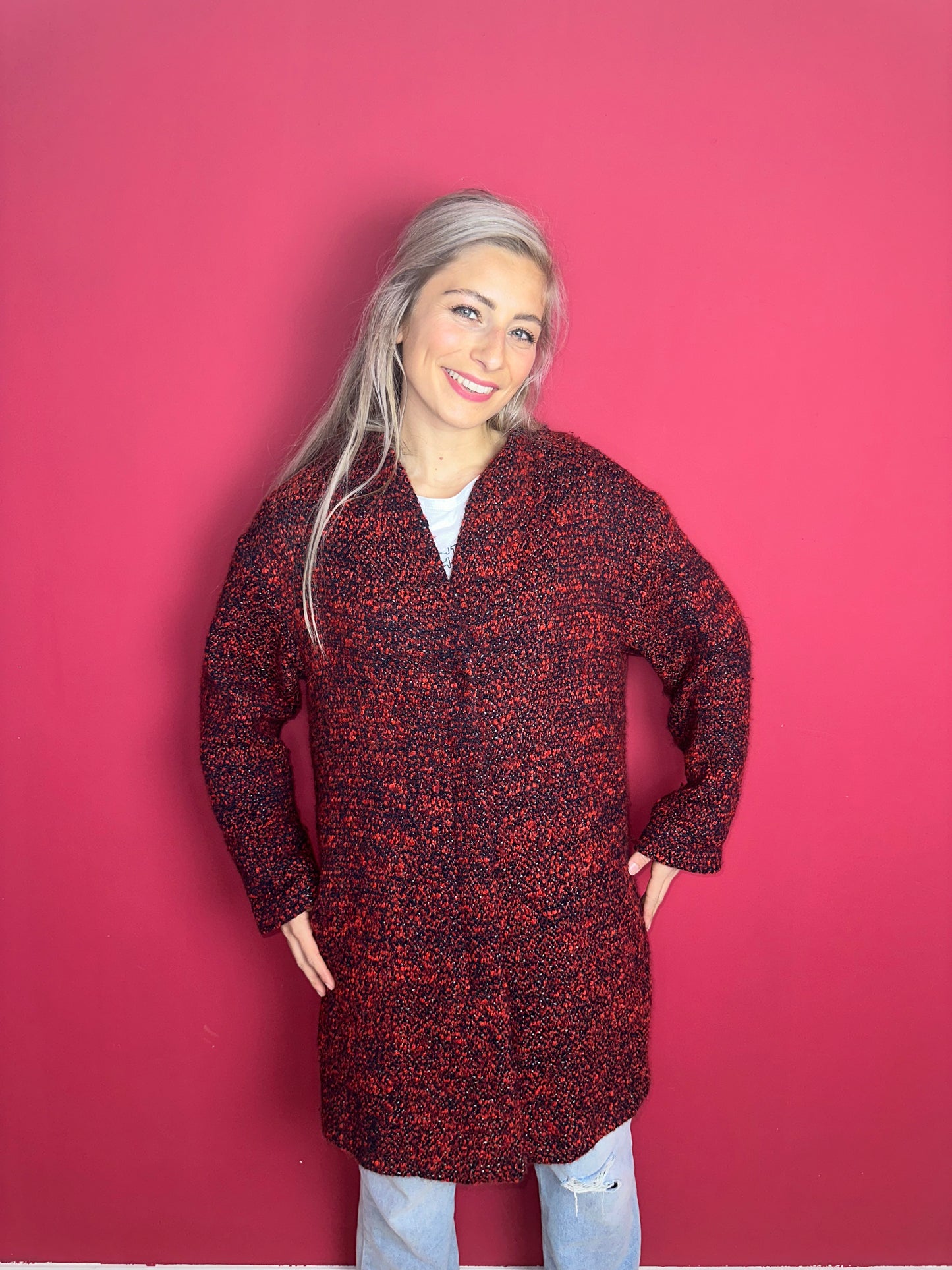 Jas SET tweed rood/donkerblauw - Maat 40