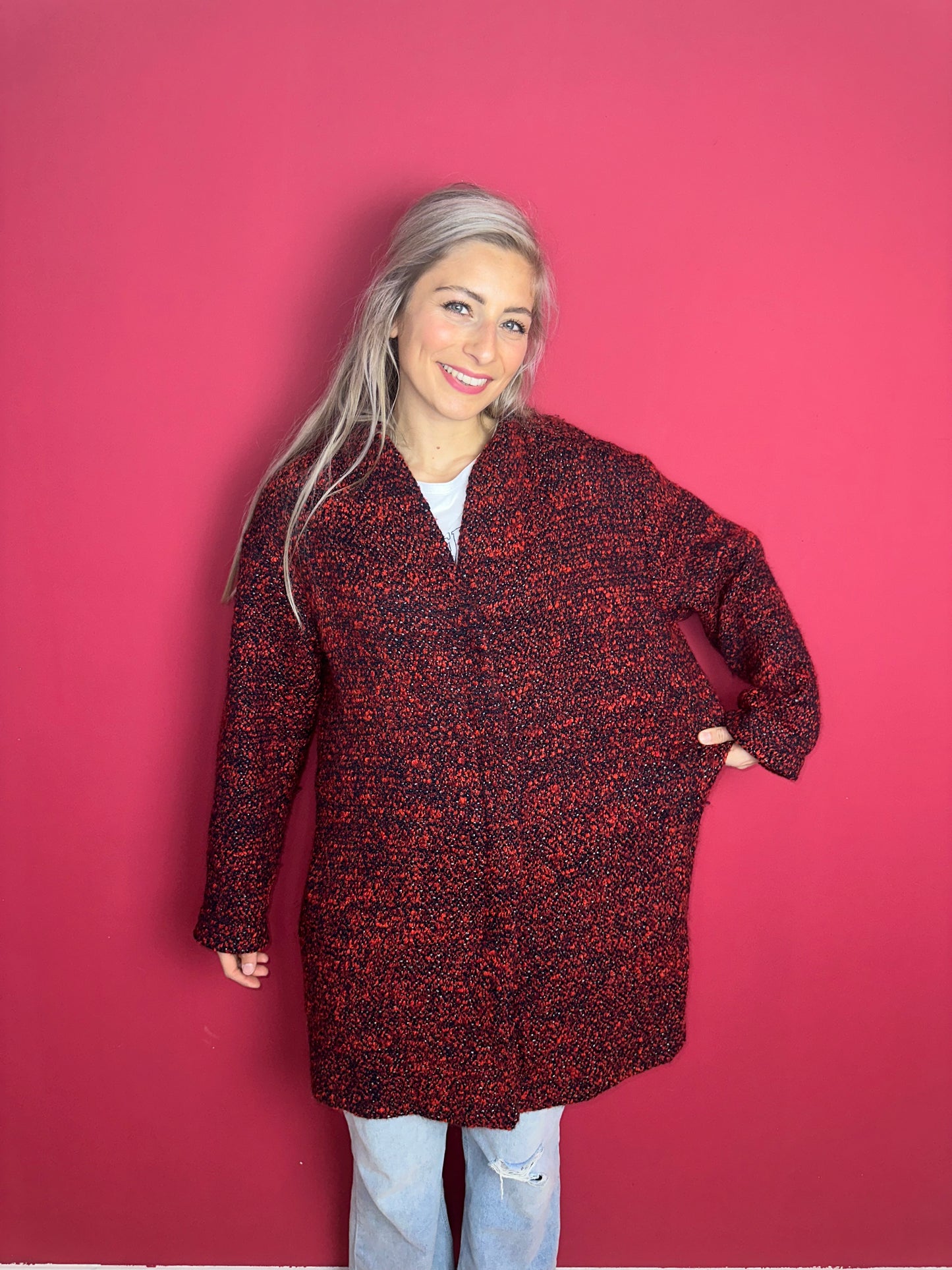 Jas SET tweed rood/donkerblauw - Maat 40