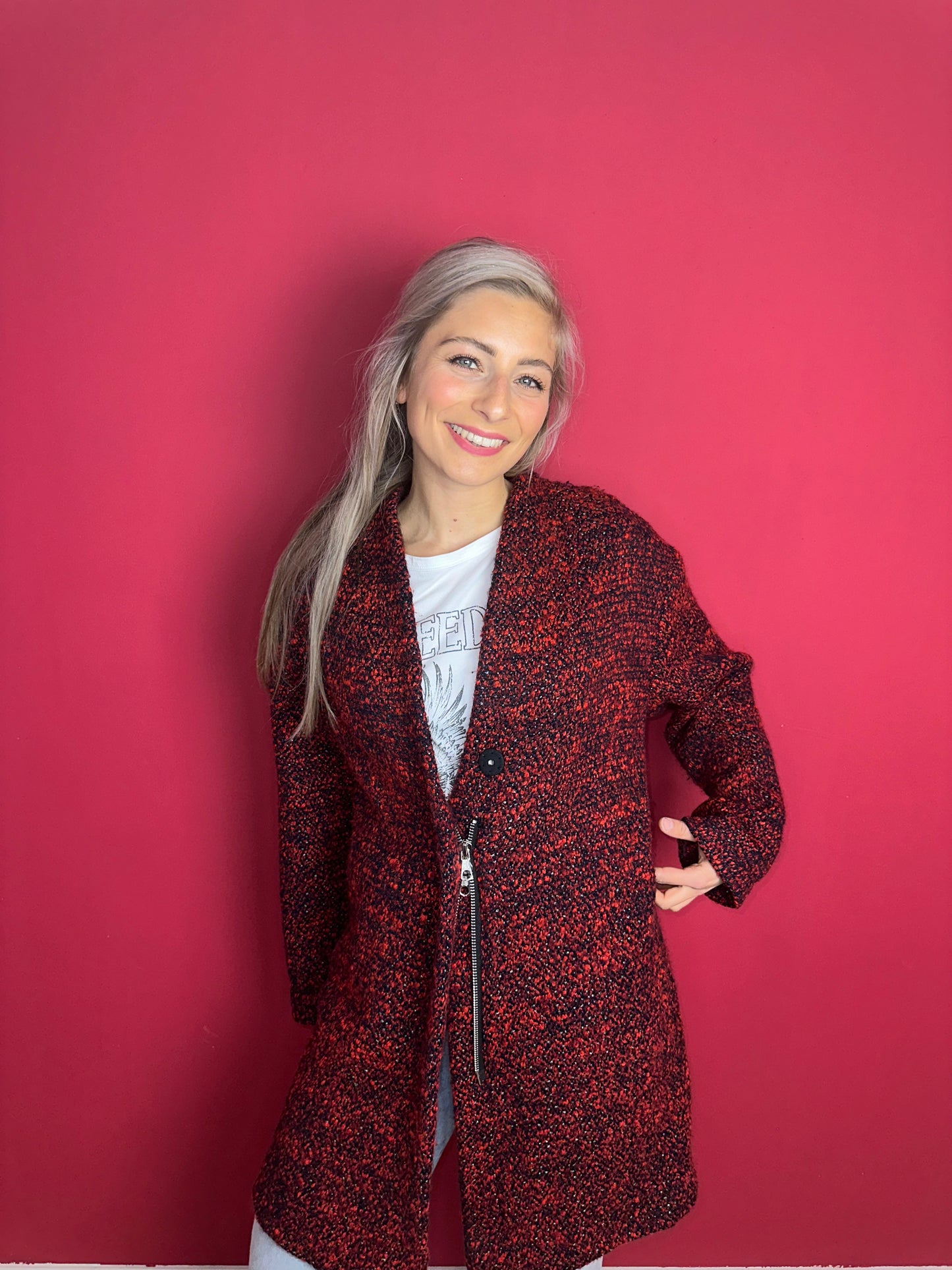 Jas SET tweed rood/donkerblauw - Maat 40