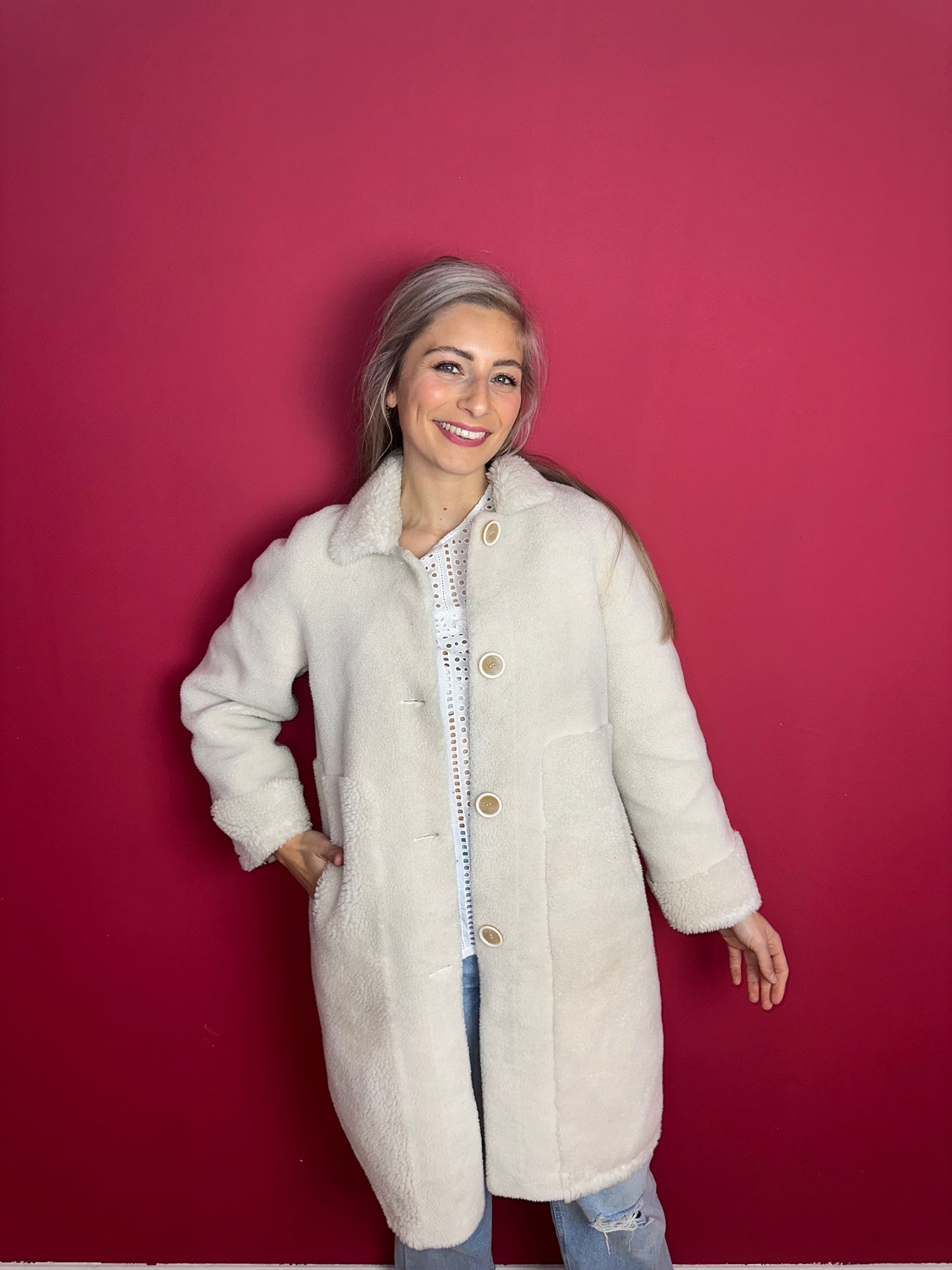 Jas Silvian Heach faux fur crème - Maat XS