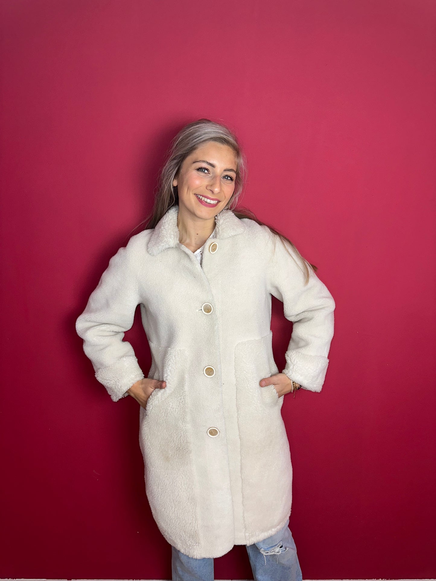 Jas Silvian Heach faux fur crème - Maat XS