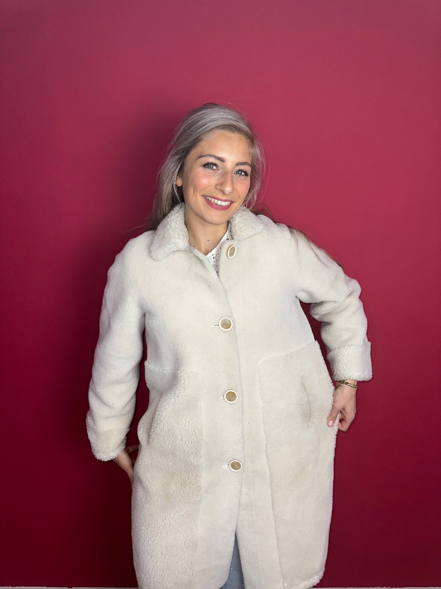 Jas Silvian Heach faux fur crème - Maat XS
