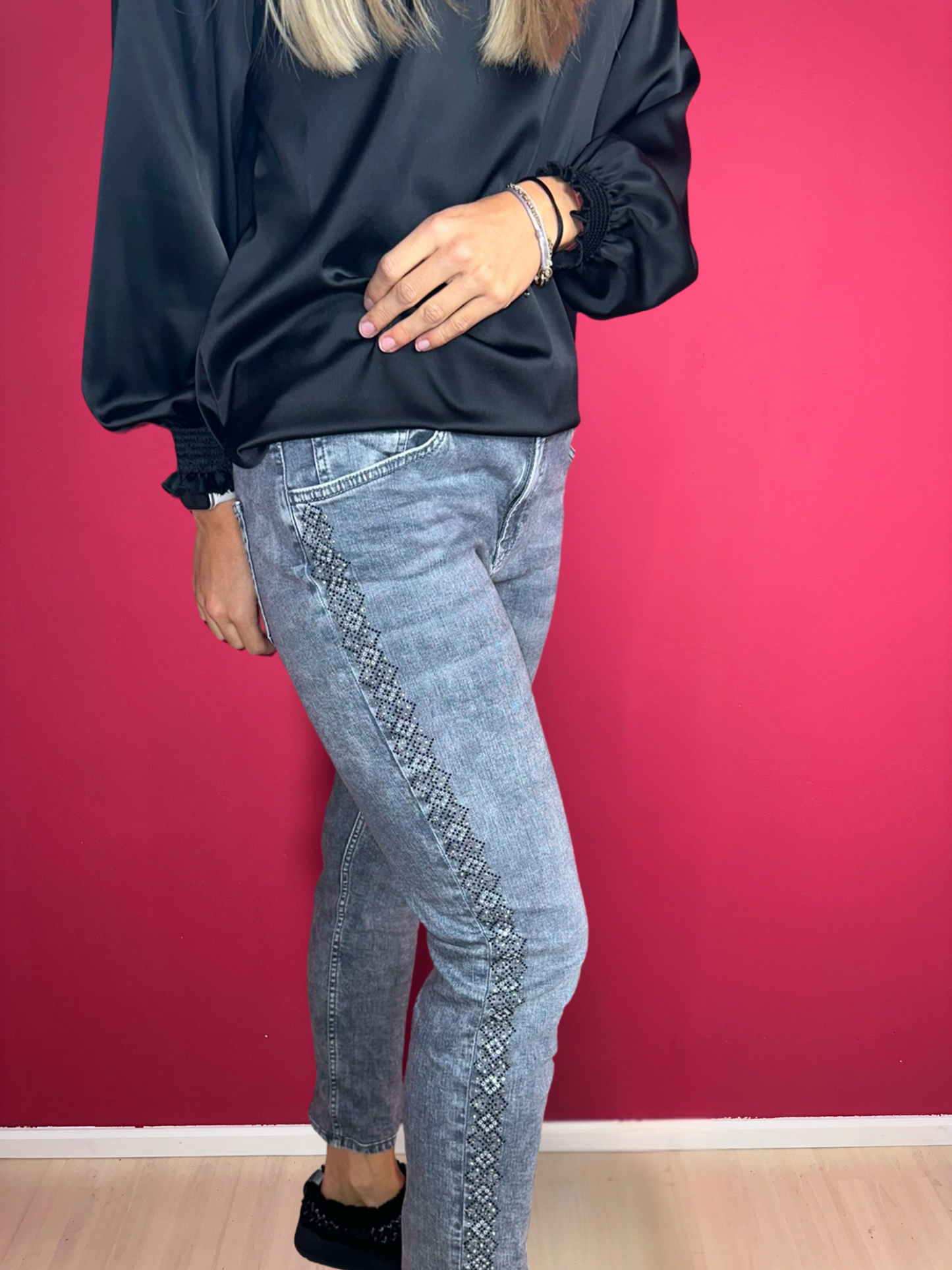 Jeans Liu Jo gris strass