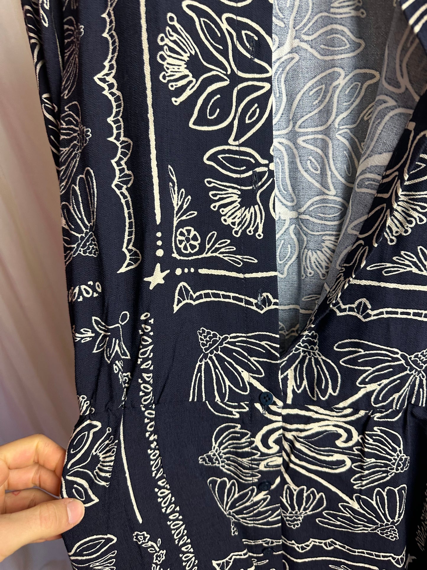 Jurk Cotton Club print donkerblauw,crème maat XS