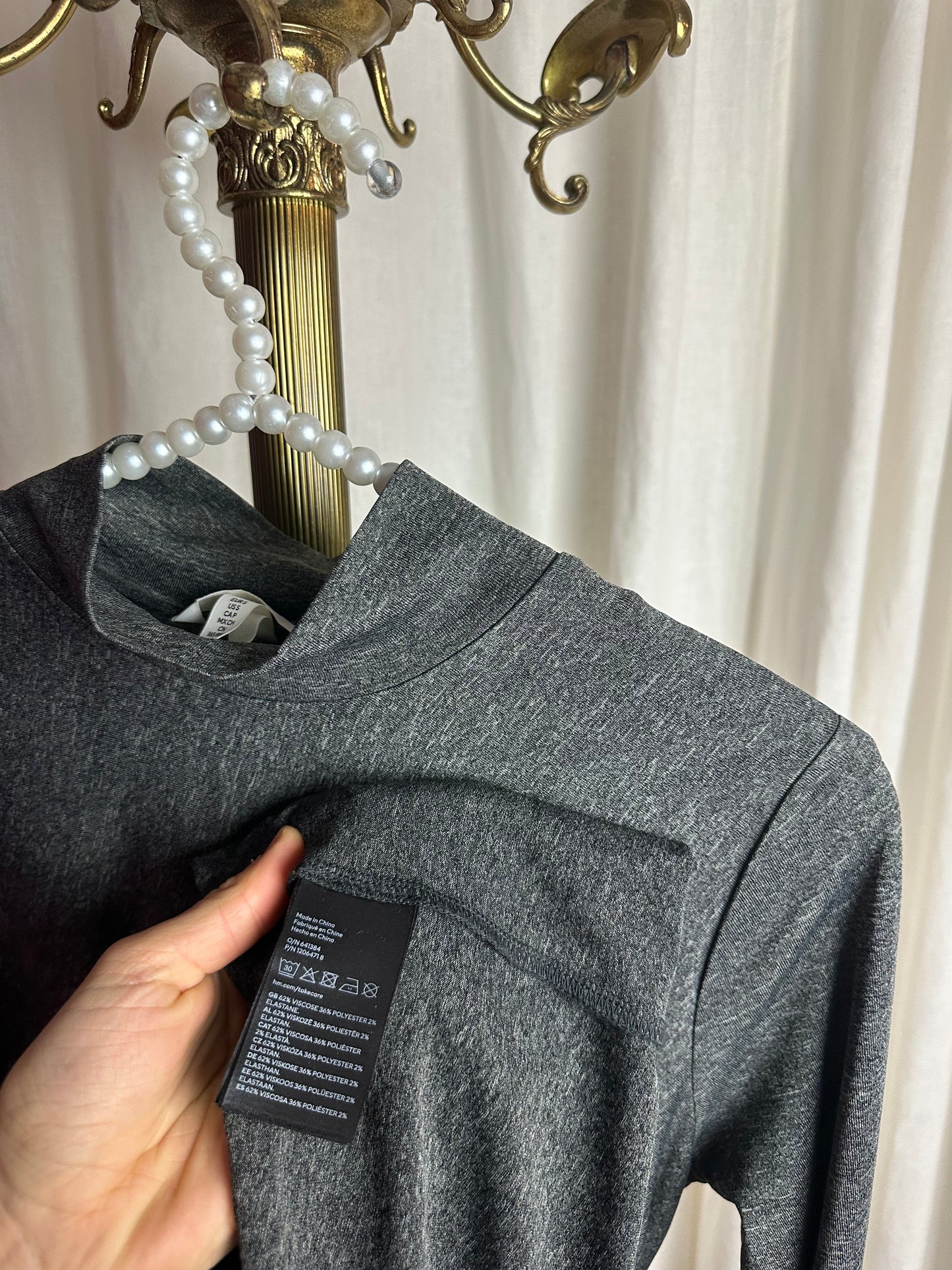 Jurk H&M lang gedrapeerd split donkergrijs maat S