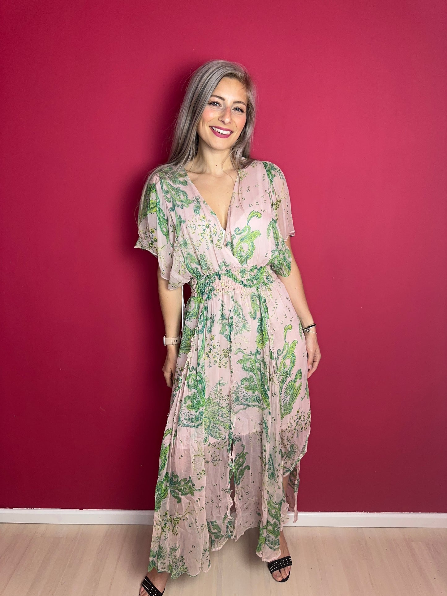 Jurk PINKO Dossena Creponne Cachemire - Maat 40