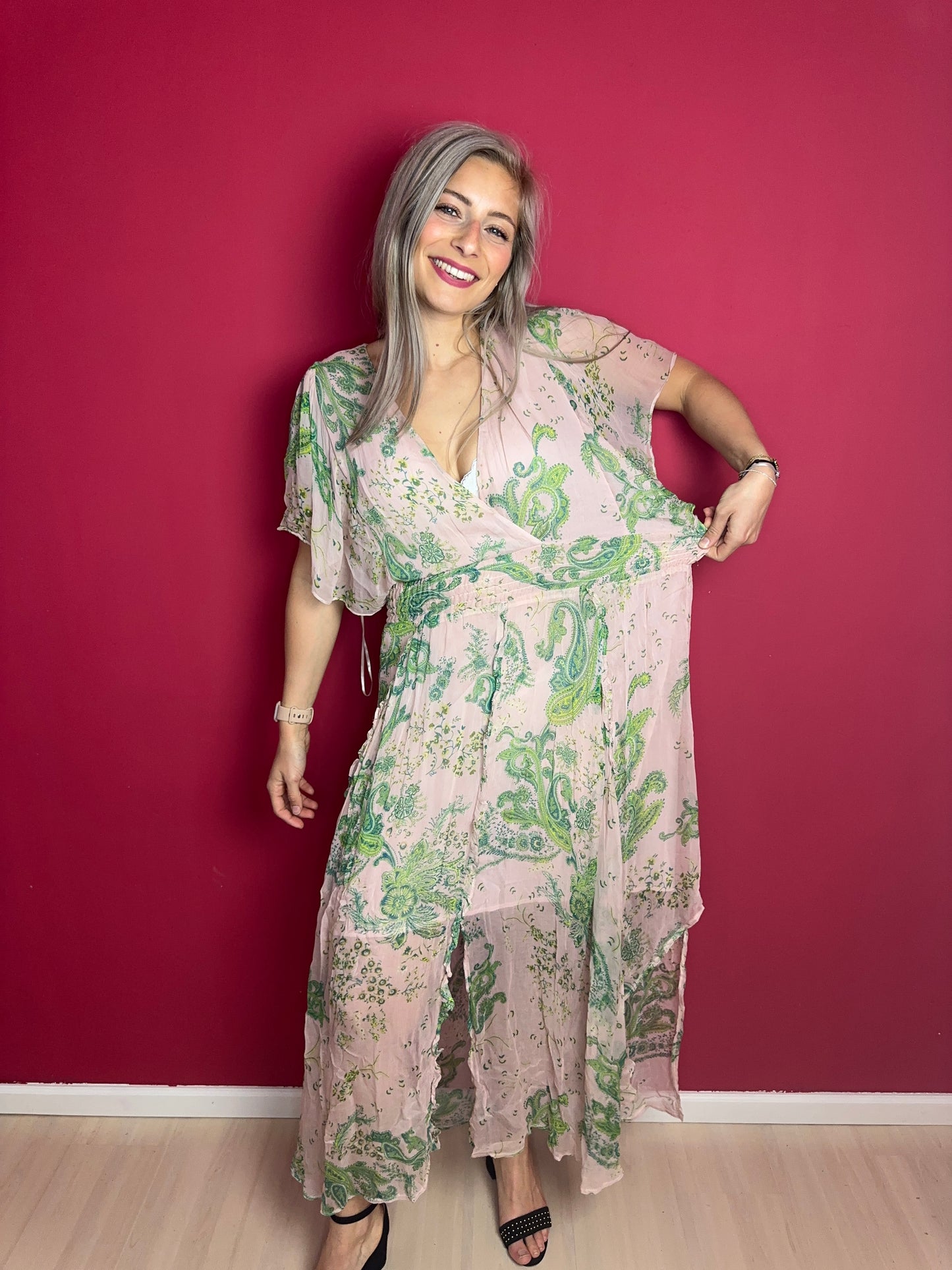 Jurk PINKO Dossena Creponne Cachemire - Maat 40