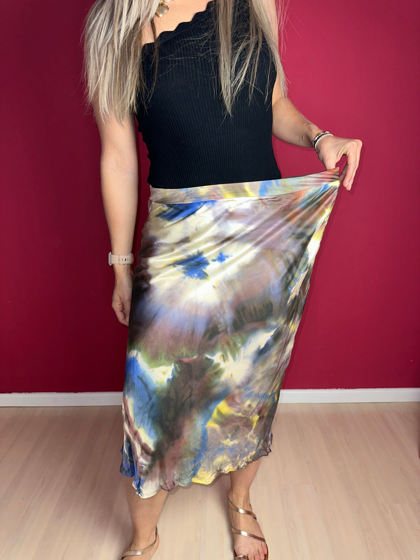 Rok SET Artistieke Print Multicolor Viscose-Zijde– Maat 42