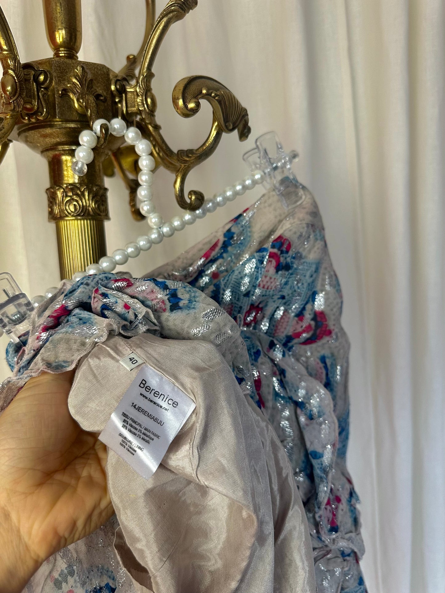 Set (Blouse+Rok Jeremia) Berenice print blauw,lichtroze,zilver maat 36