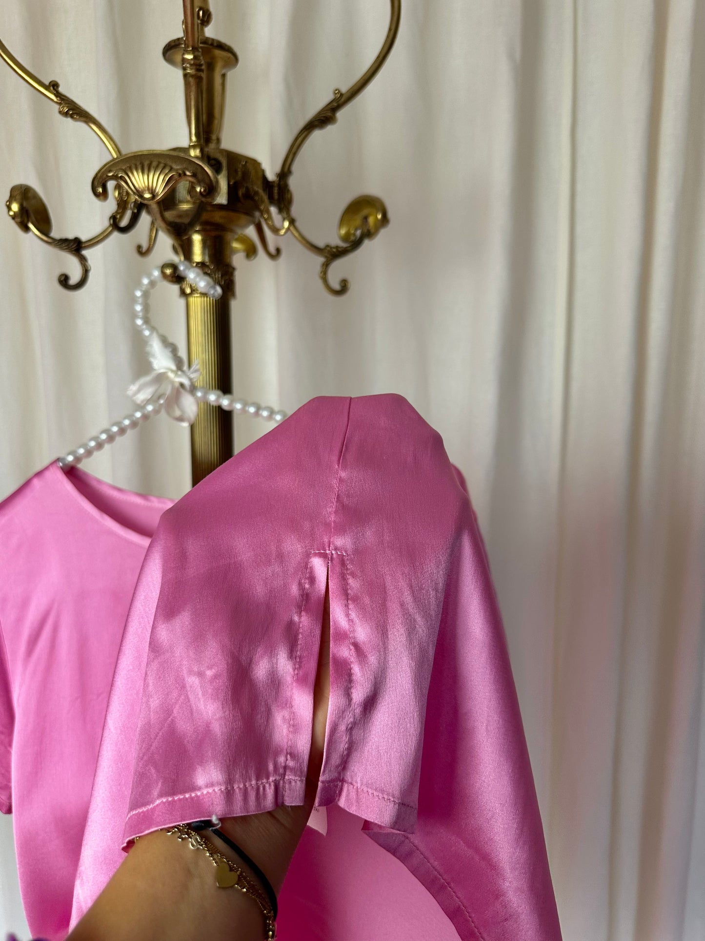 T-shirt Marella satijn korte mouw glanzend roze maat M