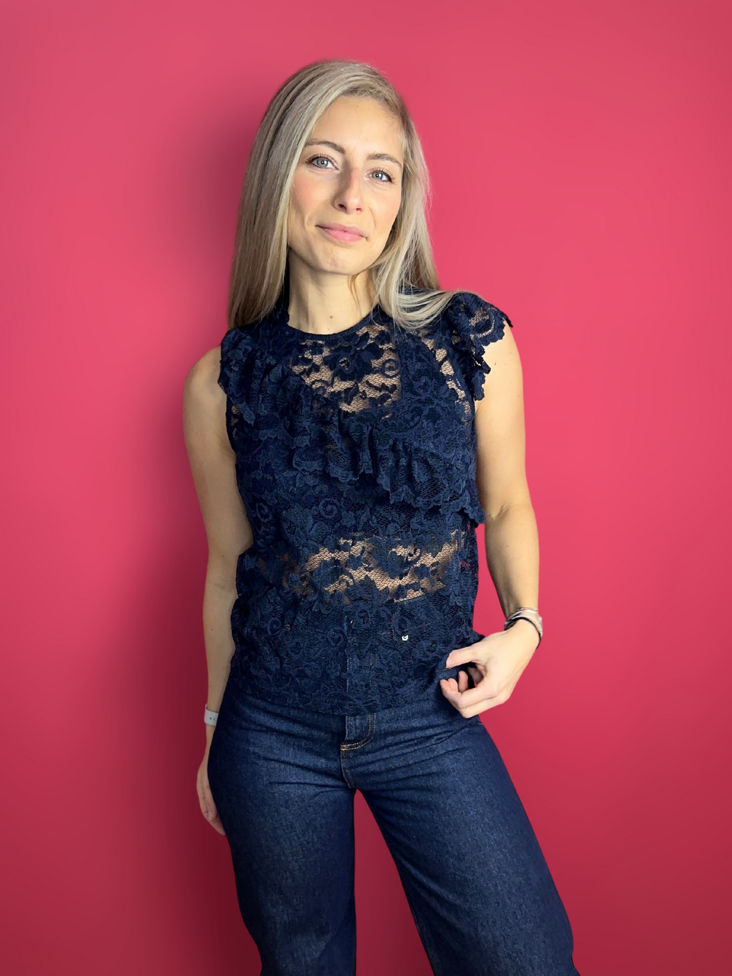 Top Ganni dentelle bleu foncé