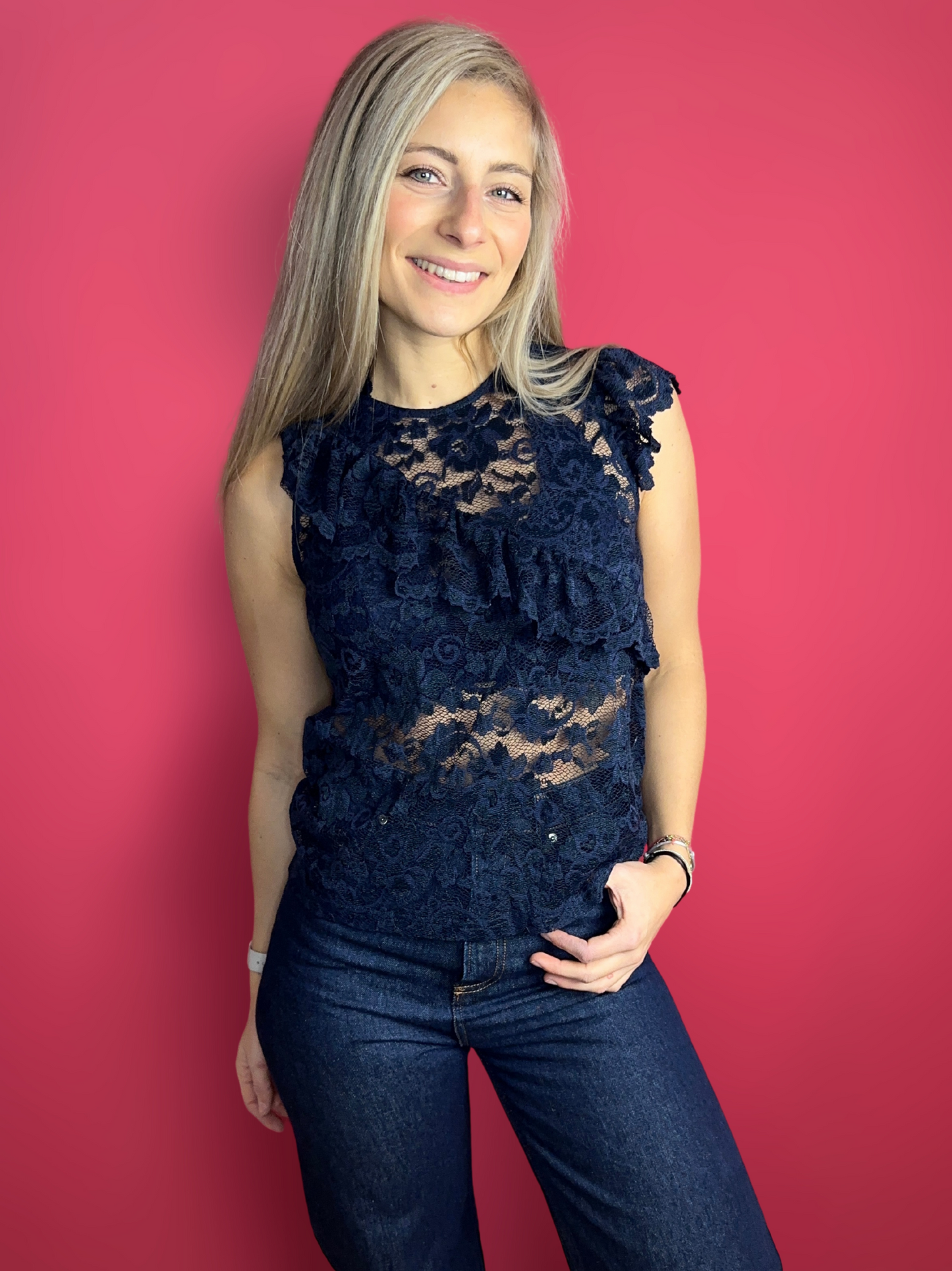 Top Ganni dentelle bleu foncé