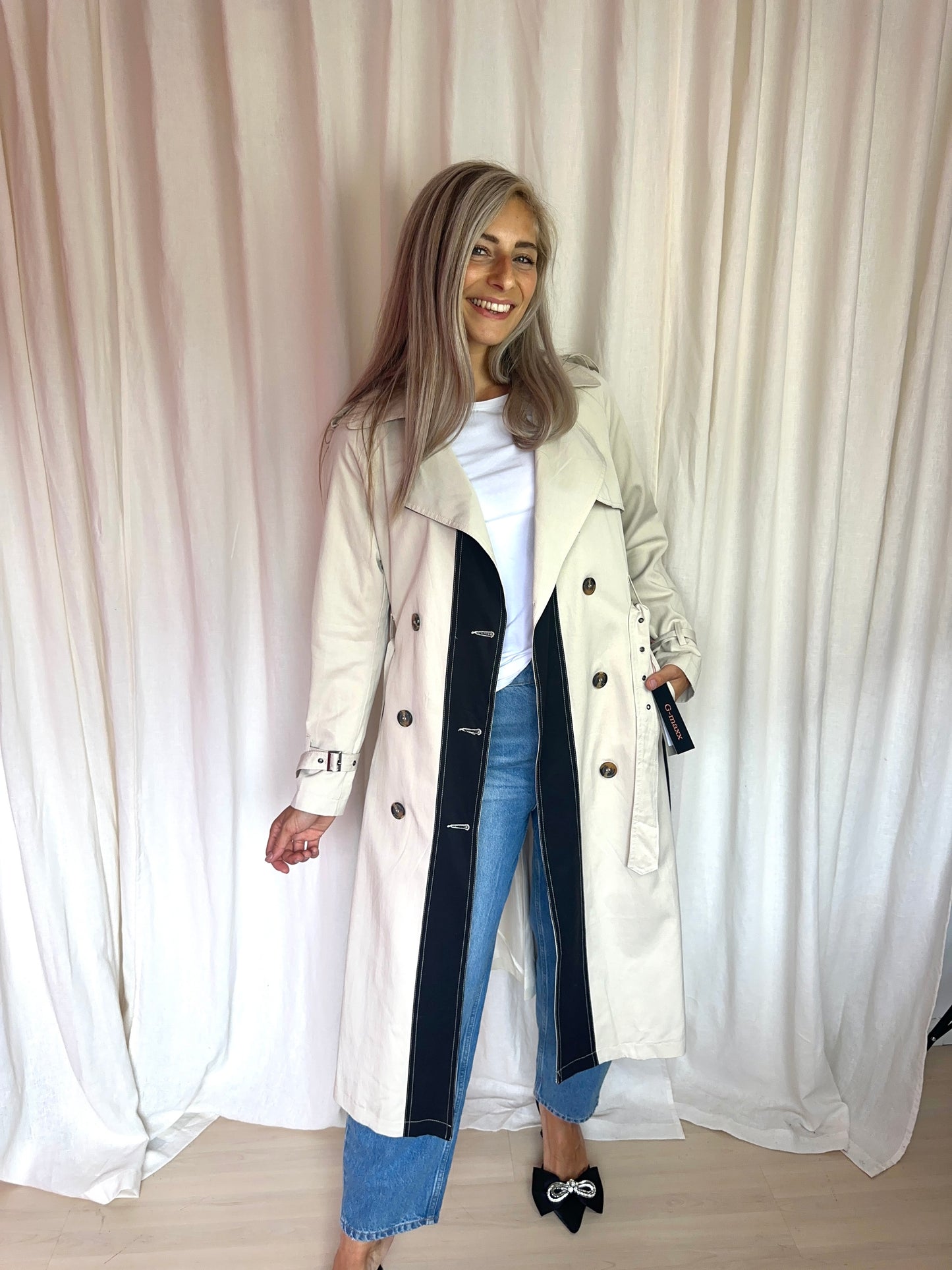 Trenchcoat G-maxx beige/zwart - Maat XS