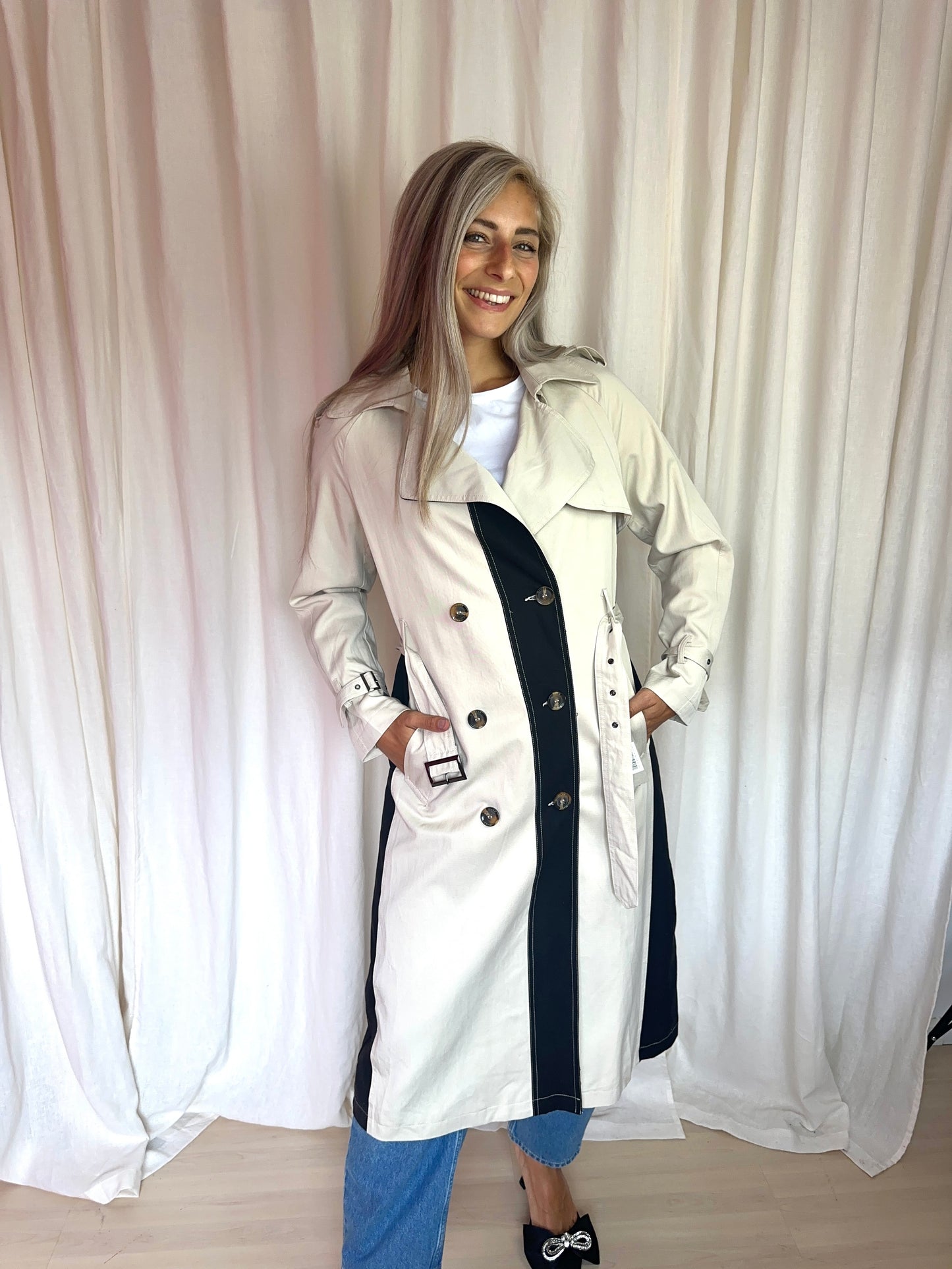 Trenchcoat G-maxx beige/zwart - Maat XS