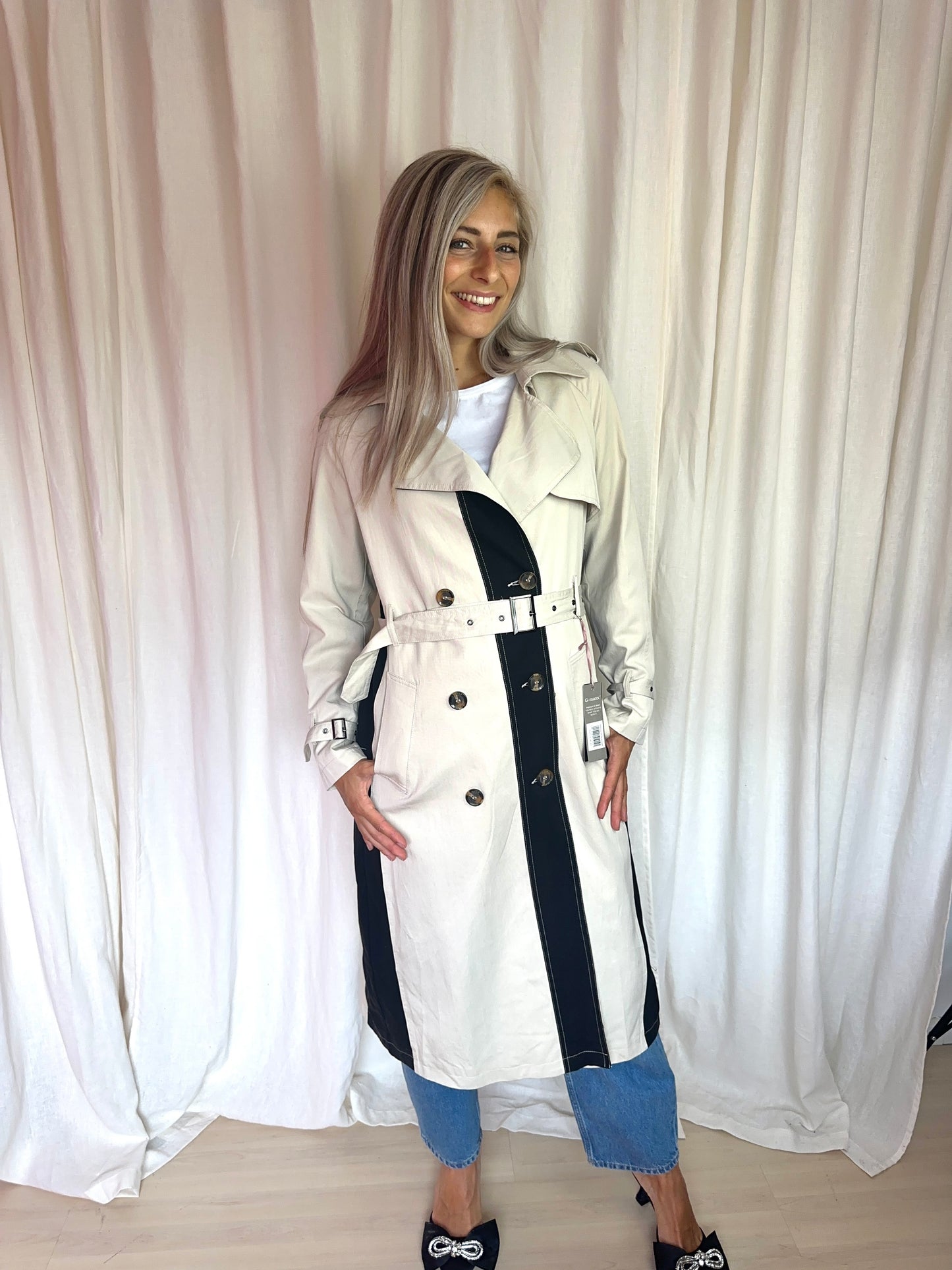 Trenchcoat G-maxx beige/zwart - Maat XS