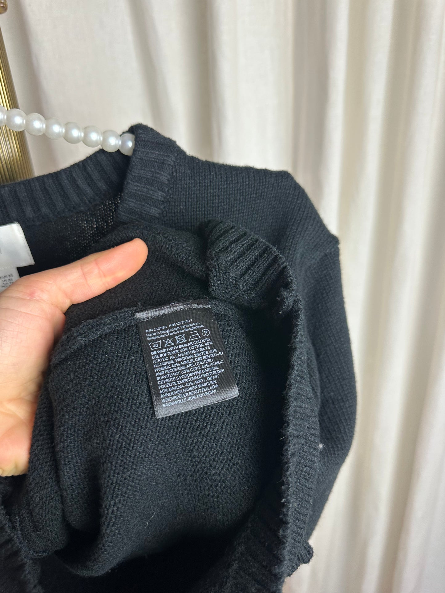 Trui H&M gebreid korte mouw knopen zwart maat XS