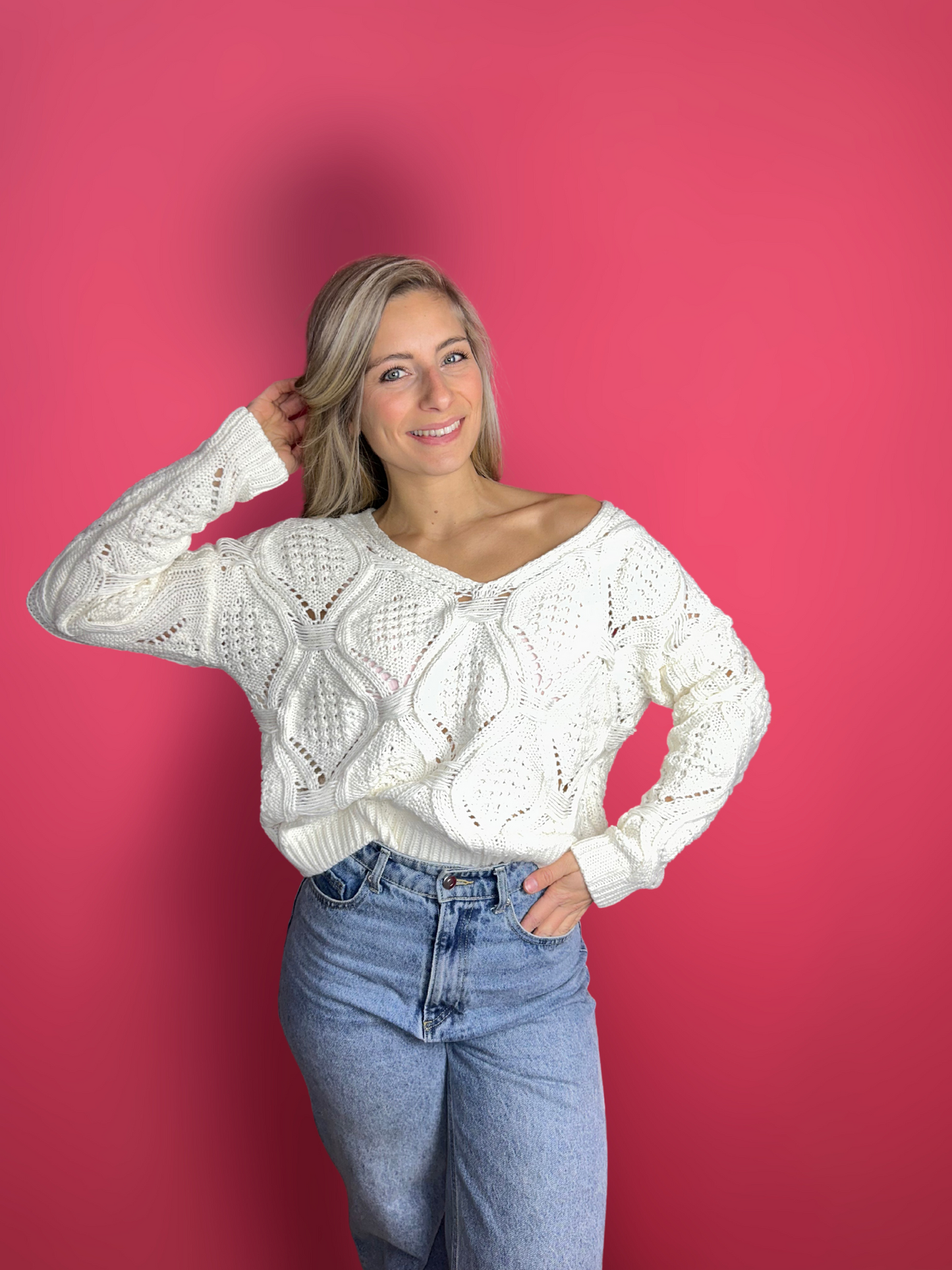 Ensemble pull crocheté crème