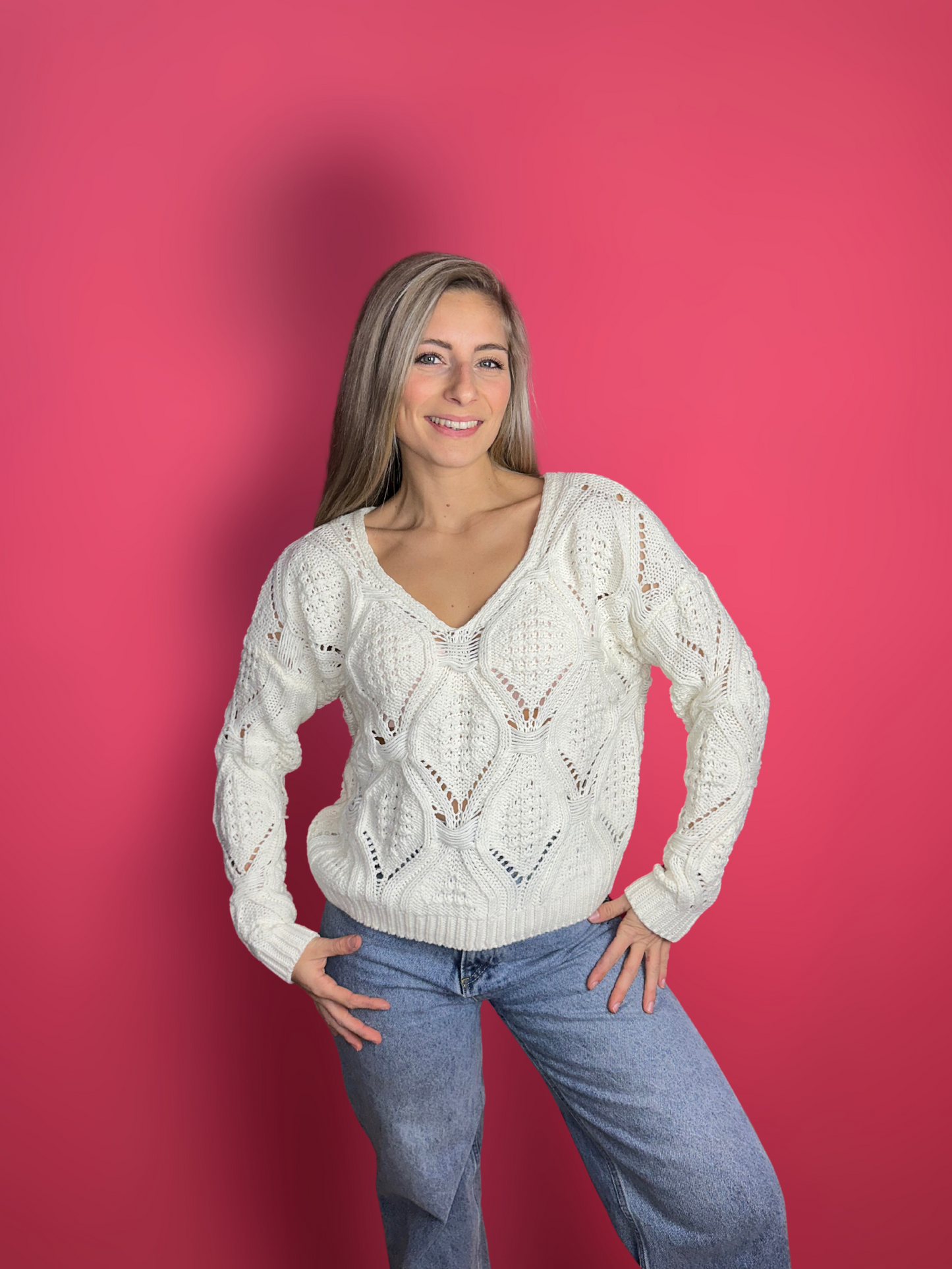 Ensemble pull crocheté crème