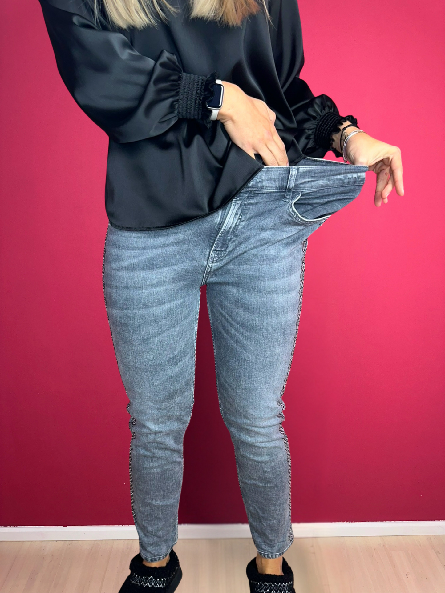 Jeans Liu Jo gris strass