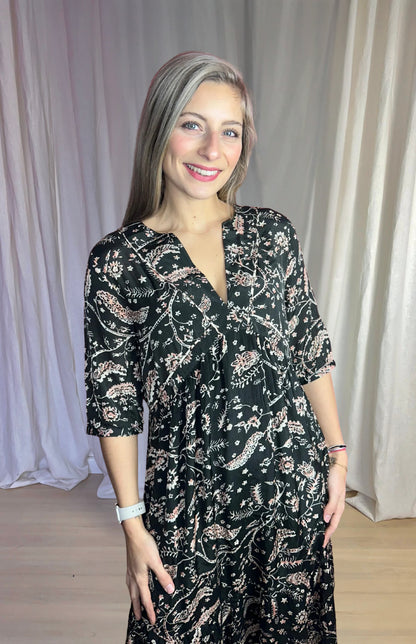 Jurk ba&sh print zwart, lichtroze maat M