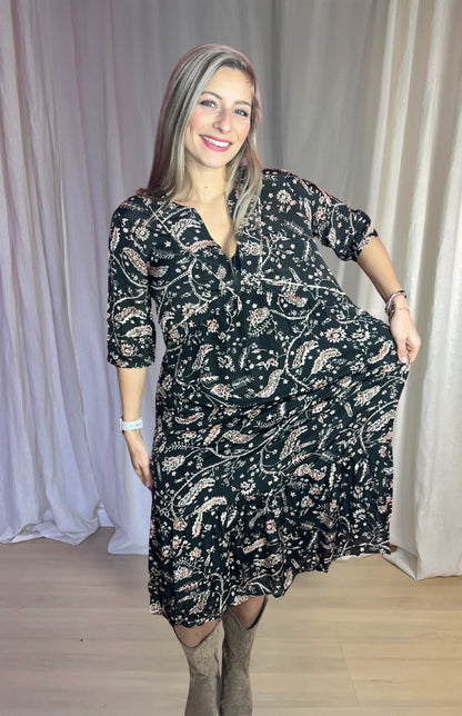 Jurk ba&sh print zwart, lichtroze maat M