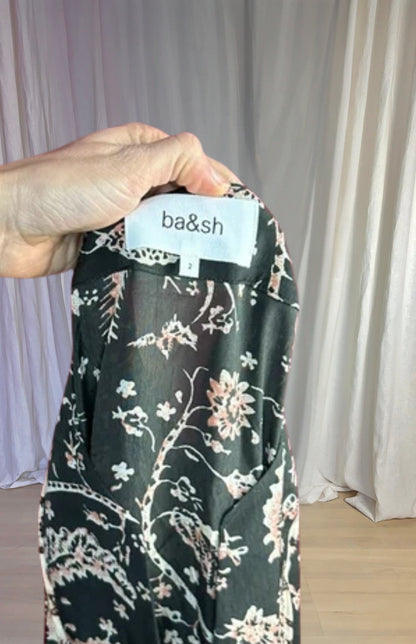 Jurk ba&sh print zwart, lichtroze maat M