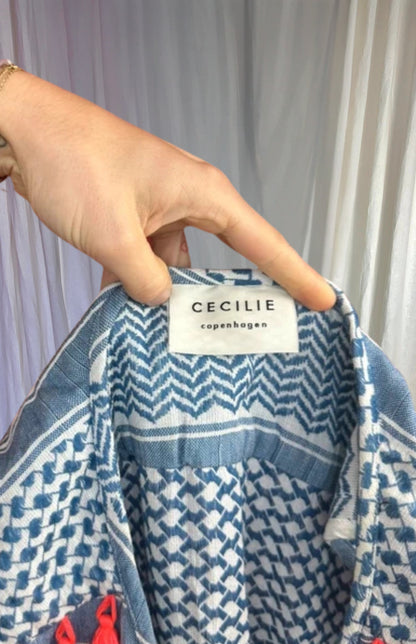 Jurk Cecilie print blauw, wit maat L