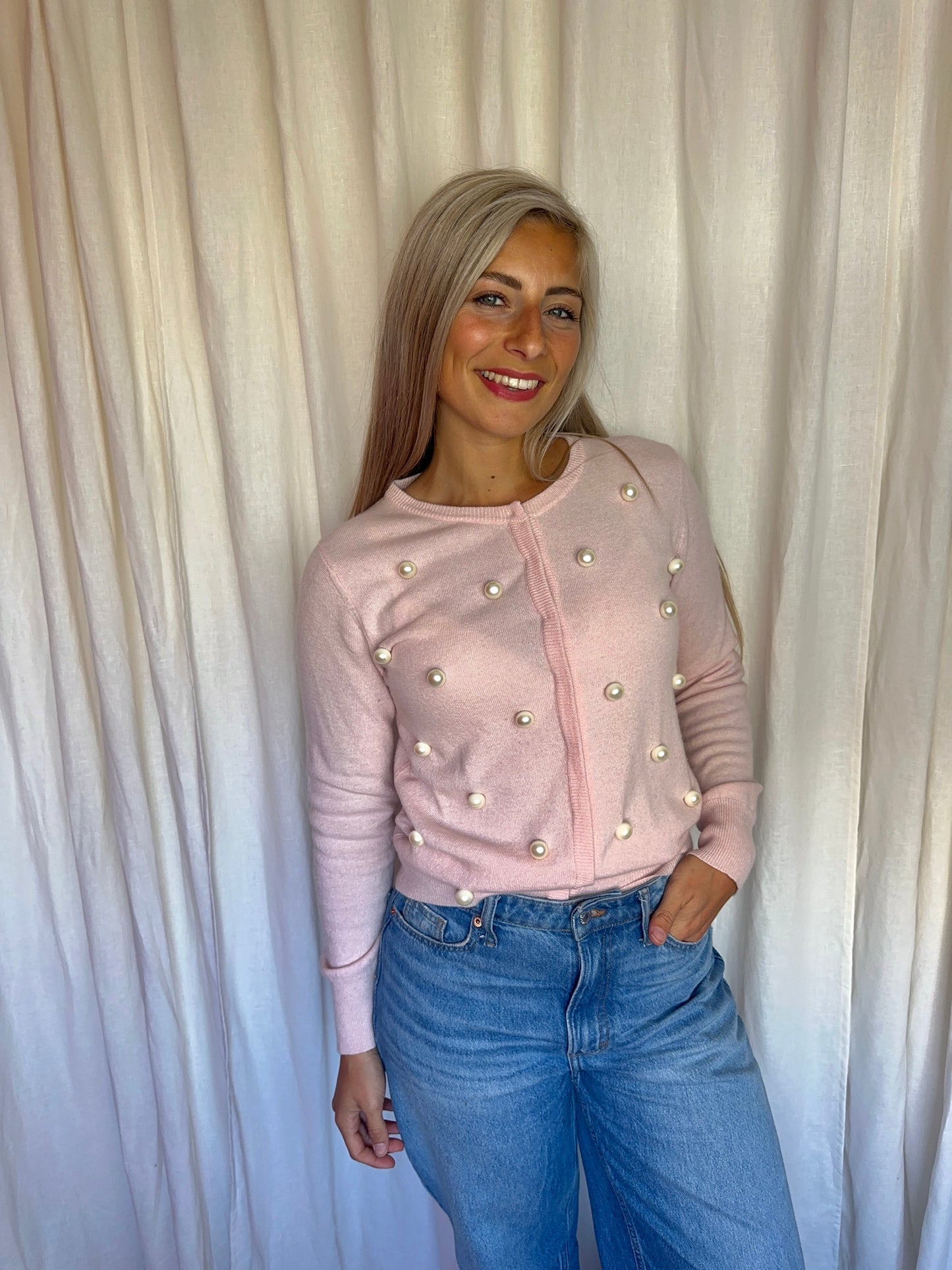 Set vest + sjaal Anna Rachele lichtroze en parels maat S (36)