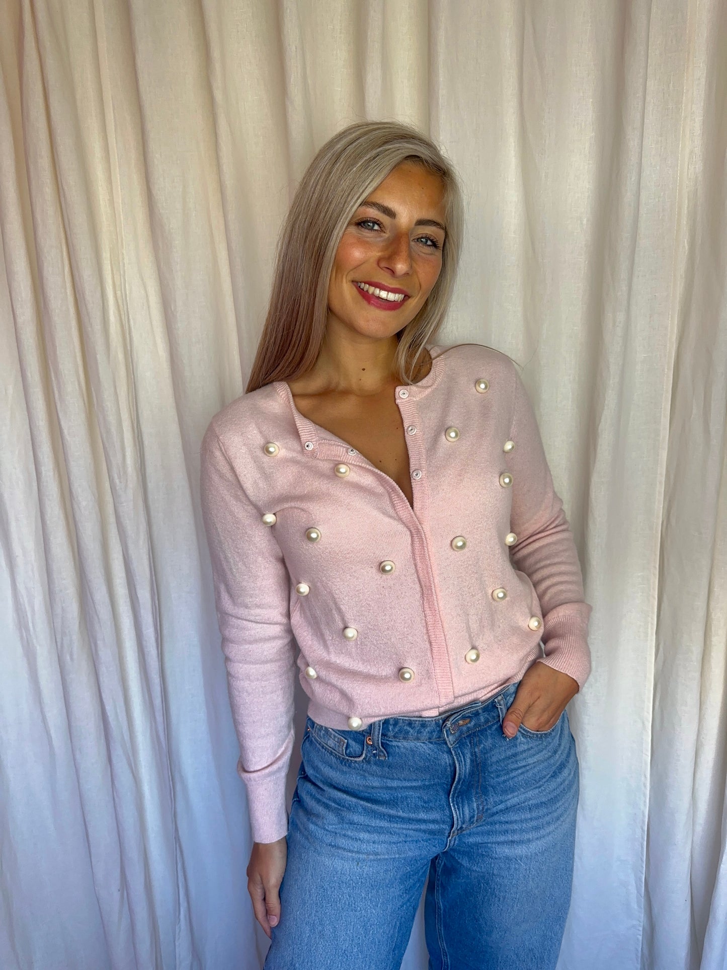 Set vest + sjaal Anna Rachele lichtroze en parels maat S (36)