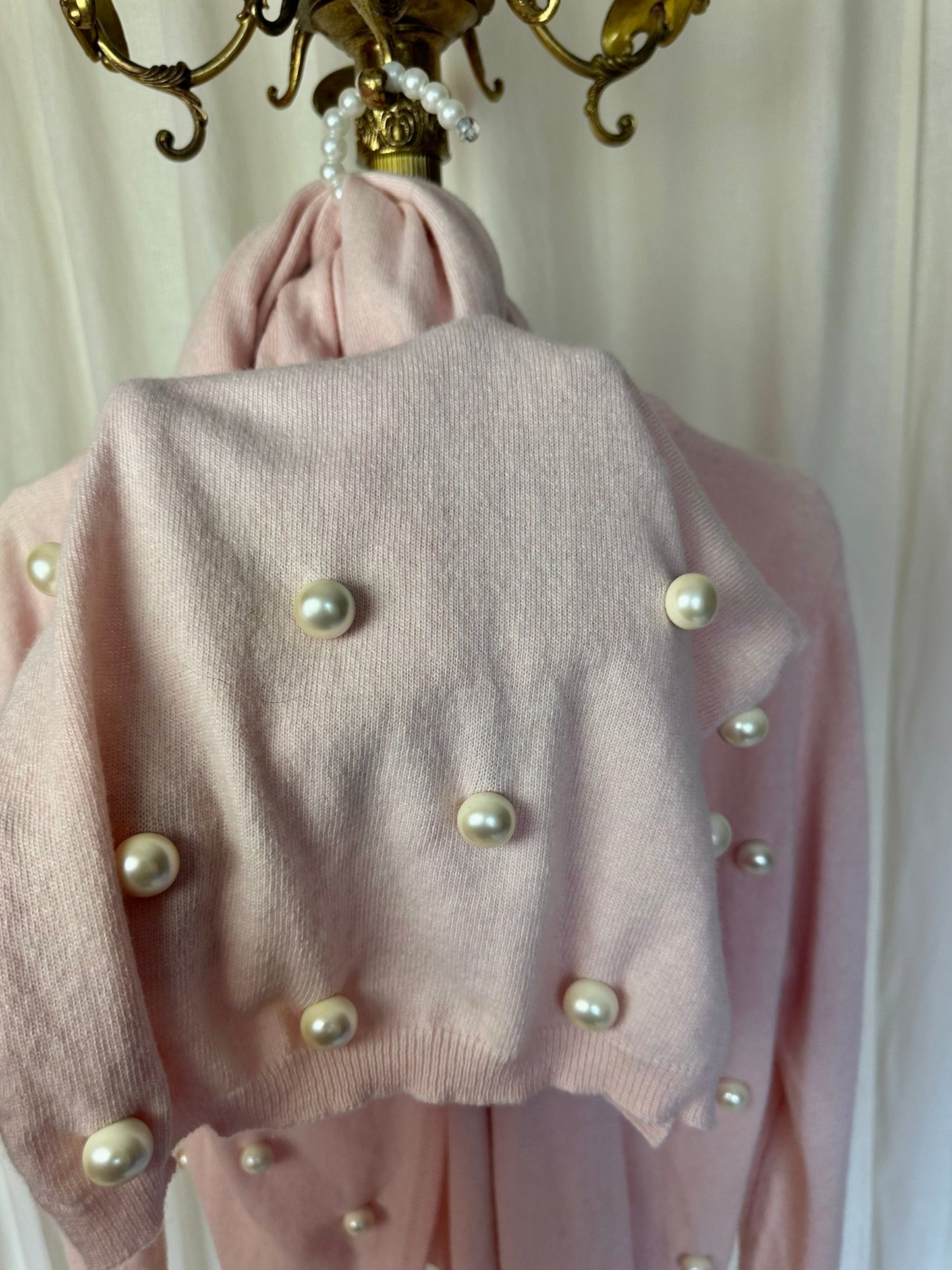 Set vest + sjaal Anna Rachele lichtroze en parels maat S (36)