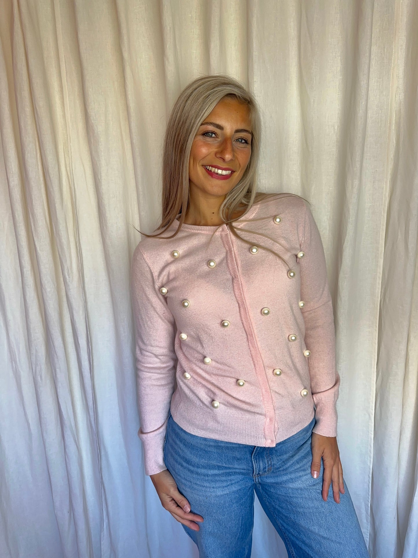 Set vest + sjaal Anna Rachele lichtroze en parels maat S (36)