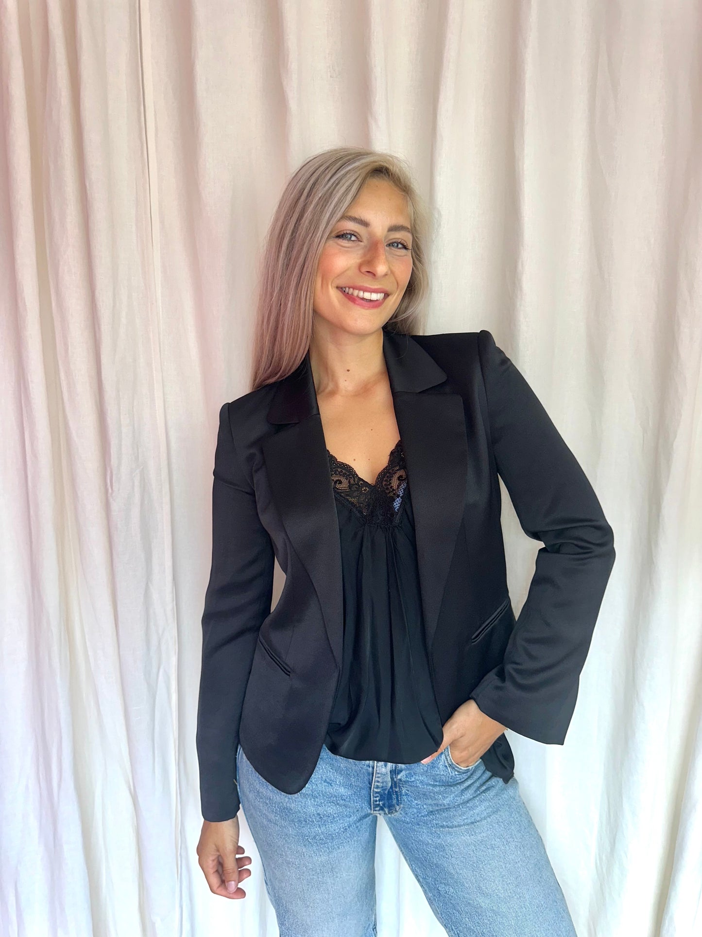 Blazer By Malene Birger Jocelynn satijnlook zwart maat 36