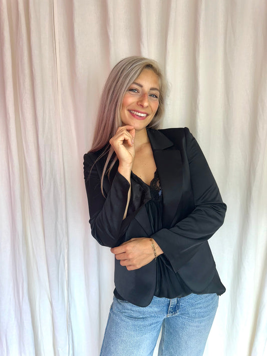 Blazer By Malene Birger Jocelynn satijnlook zwart maat 36