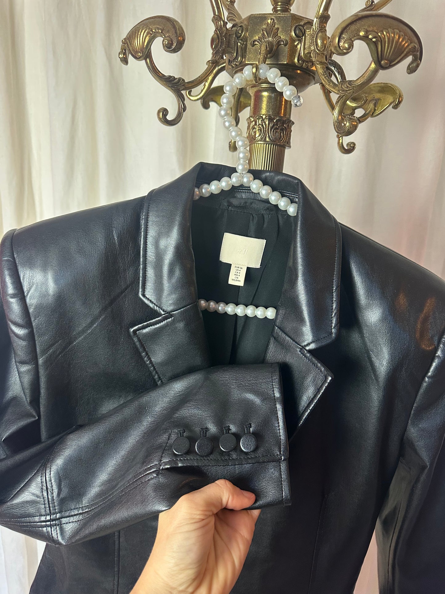 Blazer H&M cinched PU leather zwart maat 36
